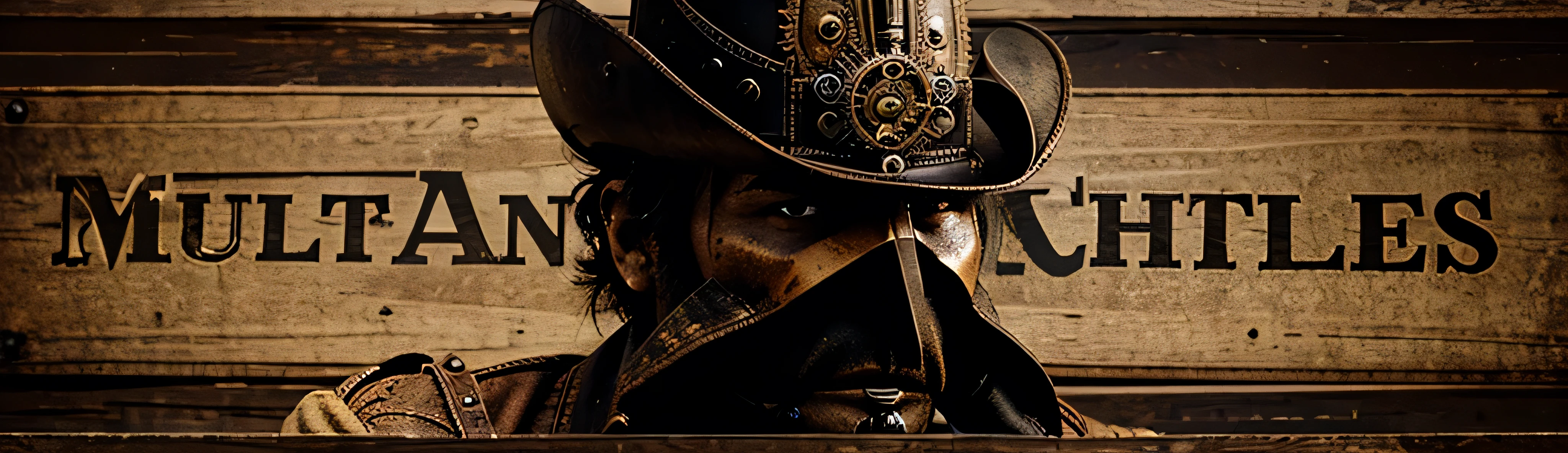 Steampunk western logo headline with the text "??????"