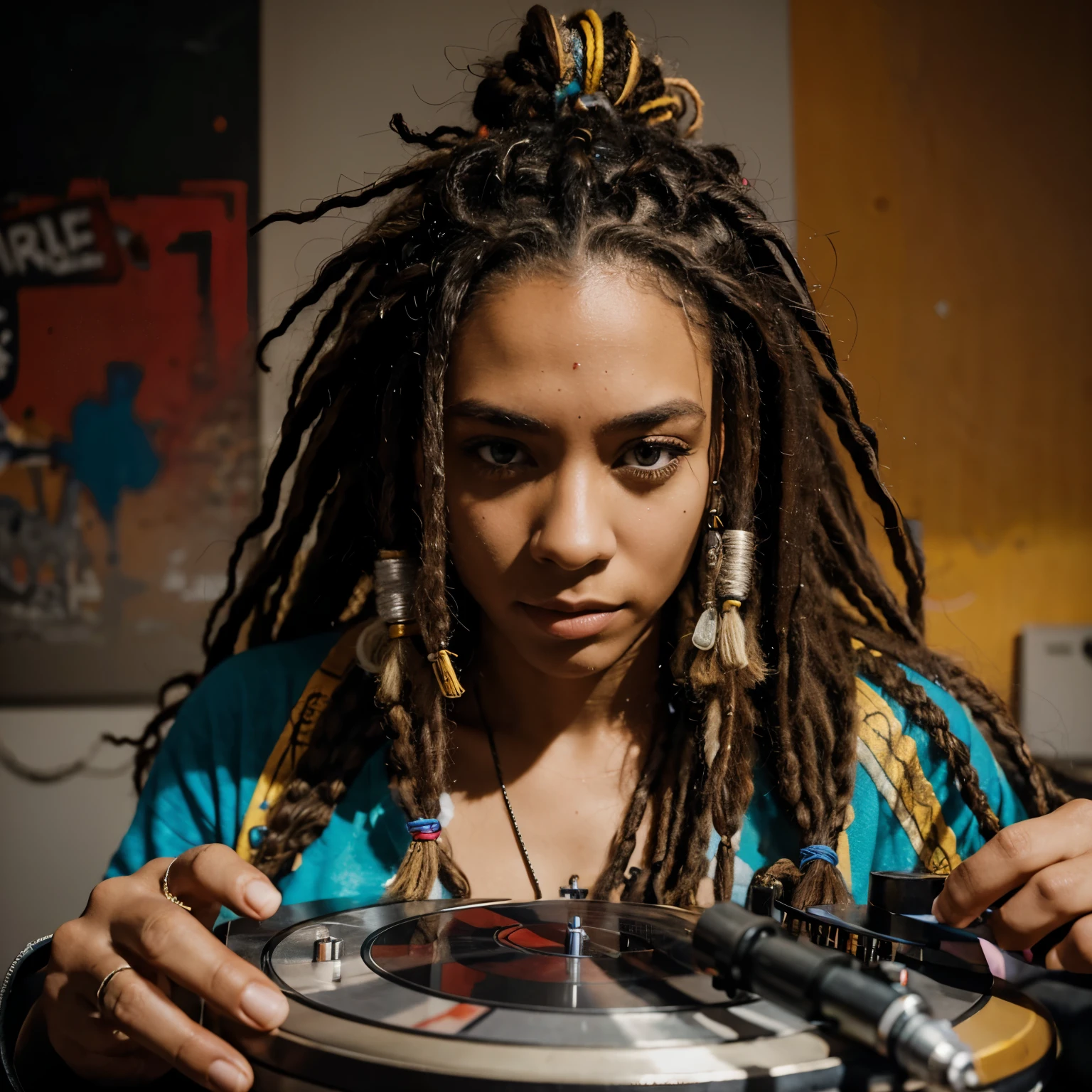 Personne avec dreadlocks, barbe, turntable and spray paint 
