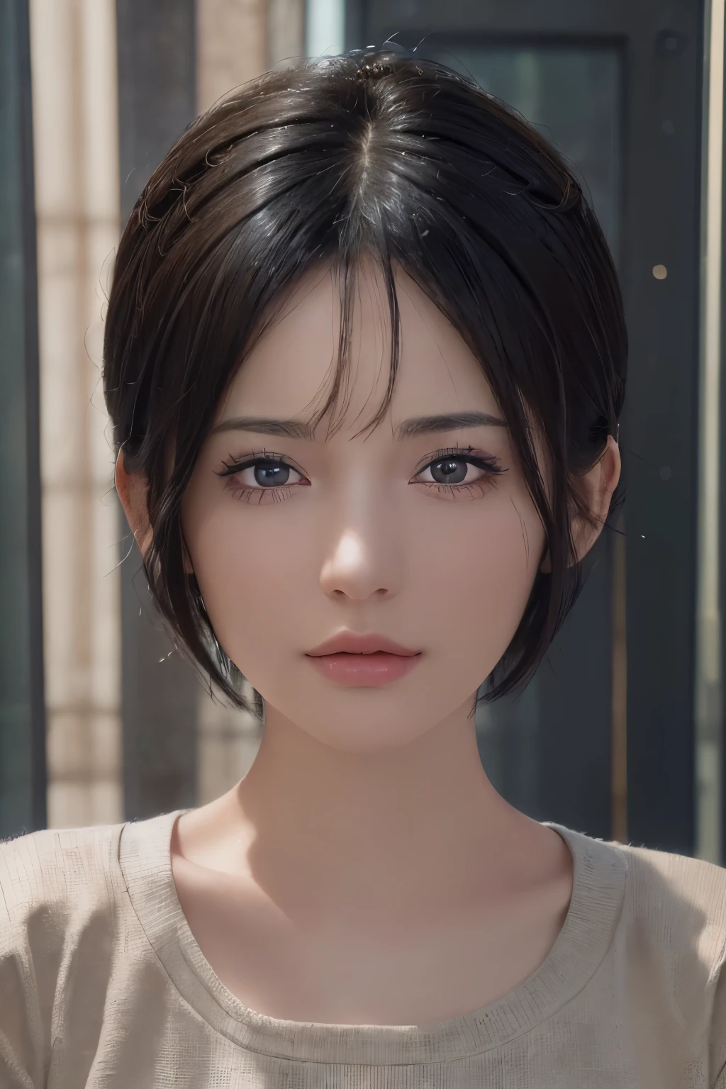 (masterpiece:1.3), (8k, photorealistic, RAW photo, best quality: 1.4), (1girl), beautiful face, (realistic face), (black hair, short hair:1.3), beautiful hairstyle, realistic eyes, beautiful detailed eyes, (realistic skin), beautiful skin, (sweater), absurdres, attractive, ultra high res, ultra realistic, highly detailed, golden ratio