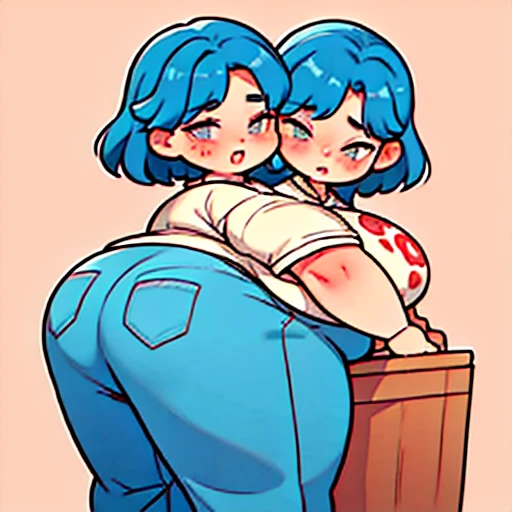 a two headed 24 year old fat woman horrified by being a freak with her 40 year old mother as her second head. She has a huge ass. She is clearly shitting her pants as she eats a huge dinner using only her mother’s head in public messily.