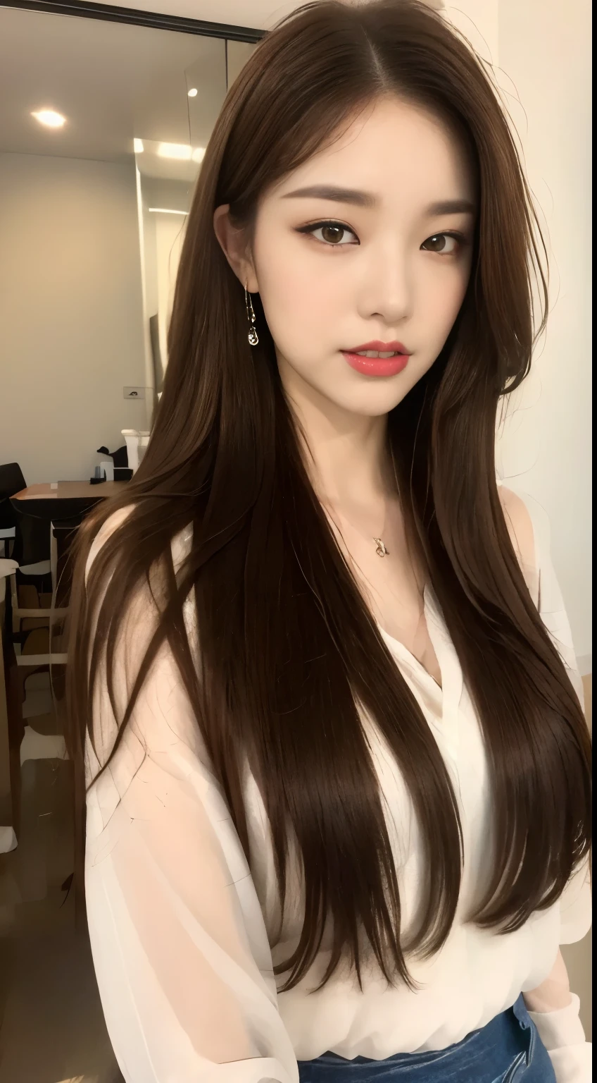 ((highest quality, 8k, masterpiece :1.3)), One girl, Open your mouth, Angry face, Red lipstick:1.2,Dark lipstick:1.2,Slim face, Beautiful woman, Big Breasts:1.3, Highly detailed face, double eyelid, spring, sunny, null, nature,garden,cherry blossoms,looking at the camera,White loose blouse,flare skirt,(masterpiece: 1.3), (Maximum resolution: 1.4), (Ultra high definition: 1.2), Cinematic Light, Ultra high definition, (Detailed eyesと肌), (Detailed facial features), 8k resolution, Perfect Style, Beautiful expression、Highly detailed face and skin texture、Detailed eyes、Glitter Eyeliner:1.2、Thin cheeks、((Pure white skin:1.1)),Glossy Lips:1.2、((Full Body Shot:1.2)),(Straight Hairstyles、Light brown hair)、One-length long hair、175cm,From below