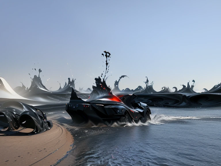 There is a very large red object in the middle of a dark background, 3 d Fluid simulation render, chaotic swirling ferrofluids, rendered in houdini, houdini Fluid simulation, Epic 3D Abstract Model, Fluid simulation in houdini, Fluid simulation, rendered in maya and houdini, rendered, black Fluid simulation, intricate artwork. Octane render