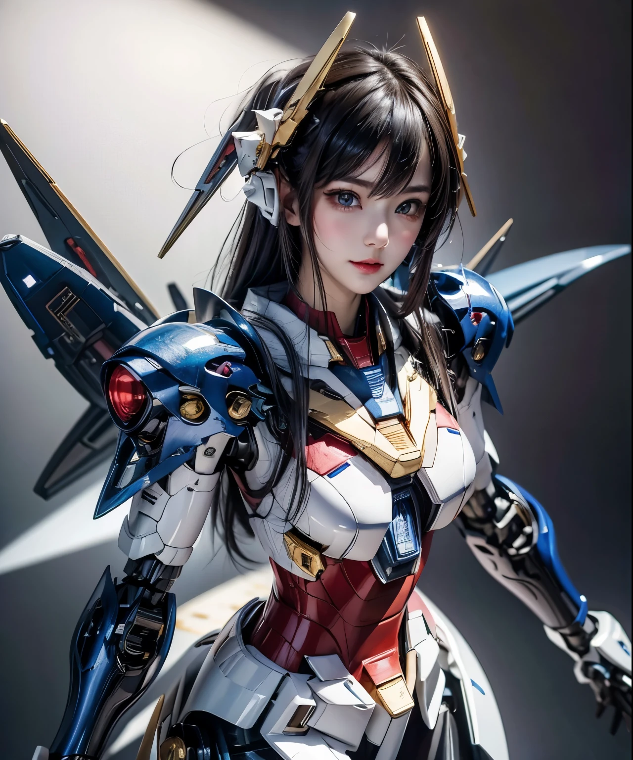 Textured skin, Super Detail, Attention to detail, high quality, 最high quality, High resolution, 1080p, hard disk, beautiful,(Gundam Girl),beautifulサイボーグ女性,Mecha Cyborg Girl,Battle Mode,Girl with a mechanical body,She wears a futuristic ガンダム mecha,Full Body Shot