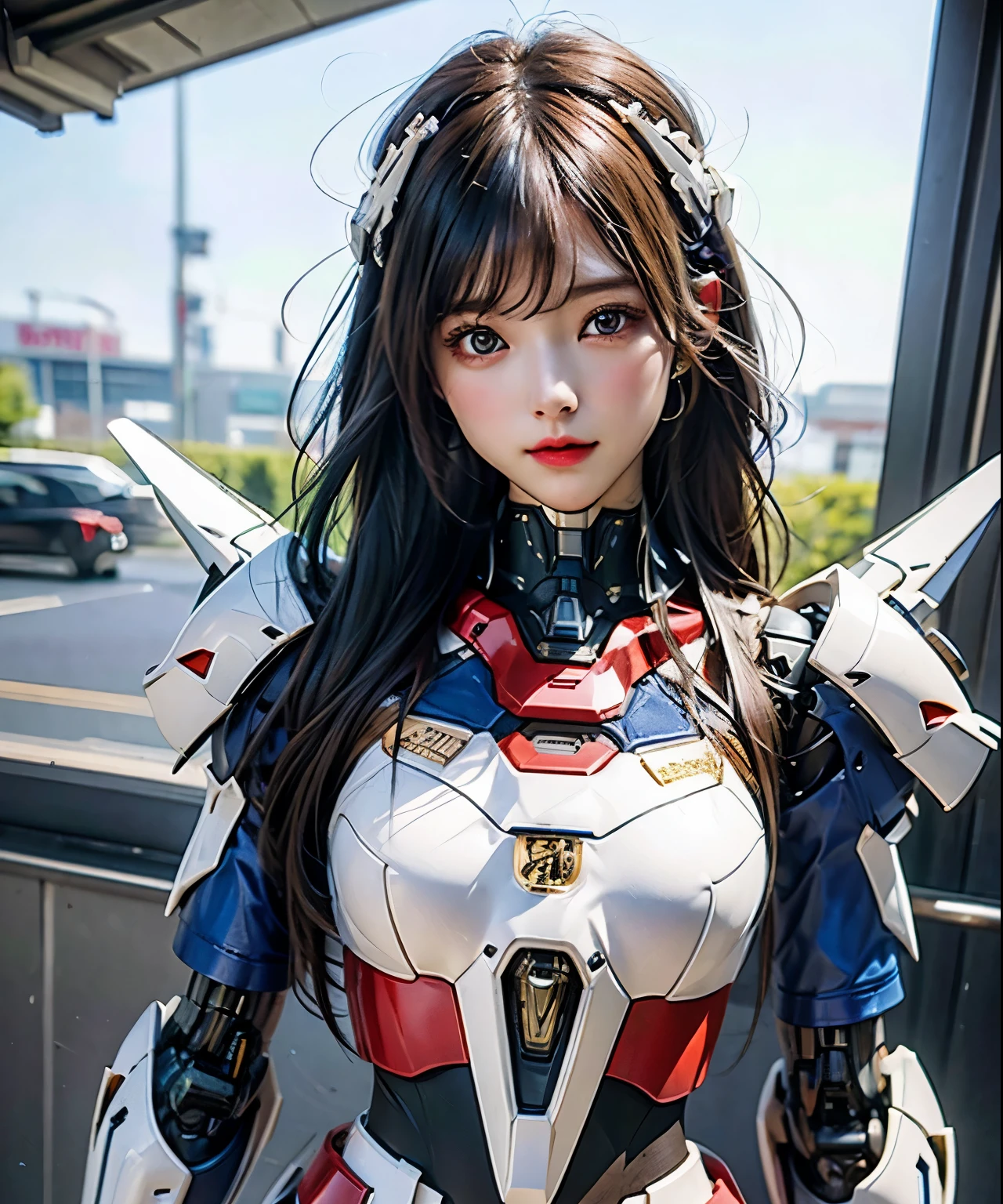 Textured skin, Super Detail, Attention to detail, high quality, 最high quality, High resolution, 1080p, hard disk, beautiful,(Gundam Girl),beautifulサイボーグ女性,Mecha Cyborg Girl,Battle Mode,Girl with a mechanical body,She wears a futuristic ガンダム mecha,Full Body Shot