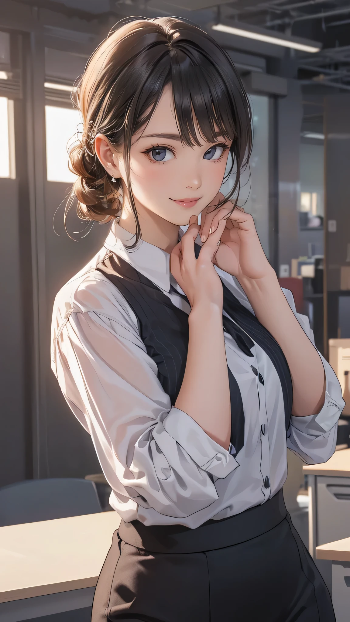 (random office lady fashion),(random pose),(random hairstyle),(Highest image quality,(8K), Ultra-realistic, Best Quality, High quality, High Definition, high quality texture, high detailing, Beautiful detailed, fine detailed, extremely details CG, Detailed texture, realistic representation of face, masterpiece, presence)