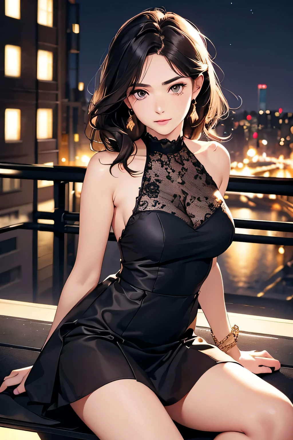 highest quality、High resolution、Detailed Background、(Beautiful face in every detail:1.4)、Anatomically correct、(Draw the usual number of fingers:1.2)、(Detailed facial expressions)、(Detailed eyes:1.2)、(Detailed eyes:1.2)、Beautiful, smooth skin、Beautiful women in their 20s、(Highly detailed face:1.4)、cute hair color、Bobcut、Braided long hair、Wavy Hairstyle、well-groomed eyebrows、cute eye makeup、Cute Lip Makeup、Perfect body line、(Minimally revealing clothing:1.2)、Night view spot、Cowboy Shot、

(Beautiful woman having fun on a night view date:1.5)、

New York&#39;s Empire State Building becomes a colorful illuminated skyline at night、
The view from the observation deck is particularly spectacular and it is a popular spot for enjoying the New York night view.、

Choose a dress with floral or lace designs、It is a good idea to choose a dress in pastel or soft colors.、Wear heeled sandals or pumps to add a feminine touch.、
For an elegant look, we recommend pairing a silk or satin top with a flared or tight skirt.、
For tops, choose ones with open shoulders and backs or lace details to give an elegant impression.、Pair it with heeled pumps or strappy sandals for a more glamorous look.、
We also recommend choosing an all-black monotone outfit to create a chic and sophisticated look.、Pair a black top or dress with black skinny pants or a skirt、Using gold or silver accessories and bags will give you a more luxurious look.、cute