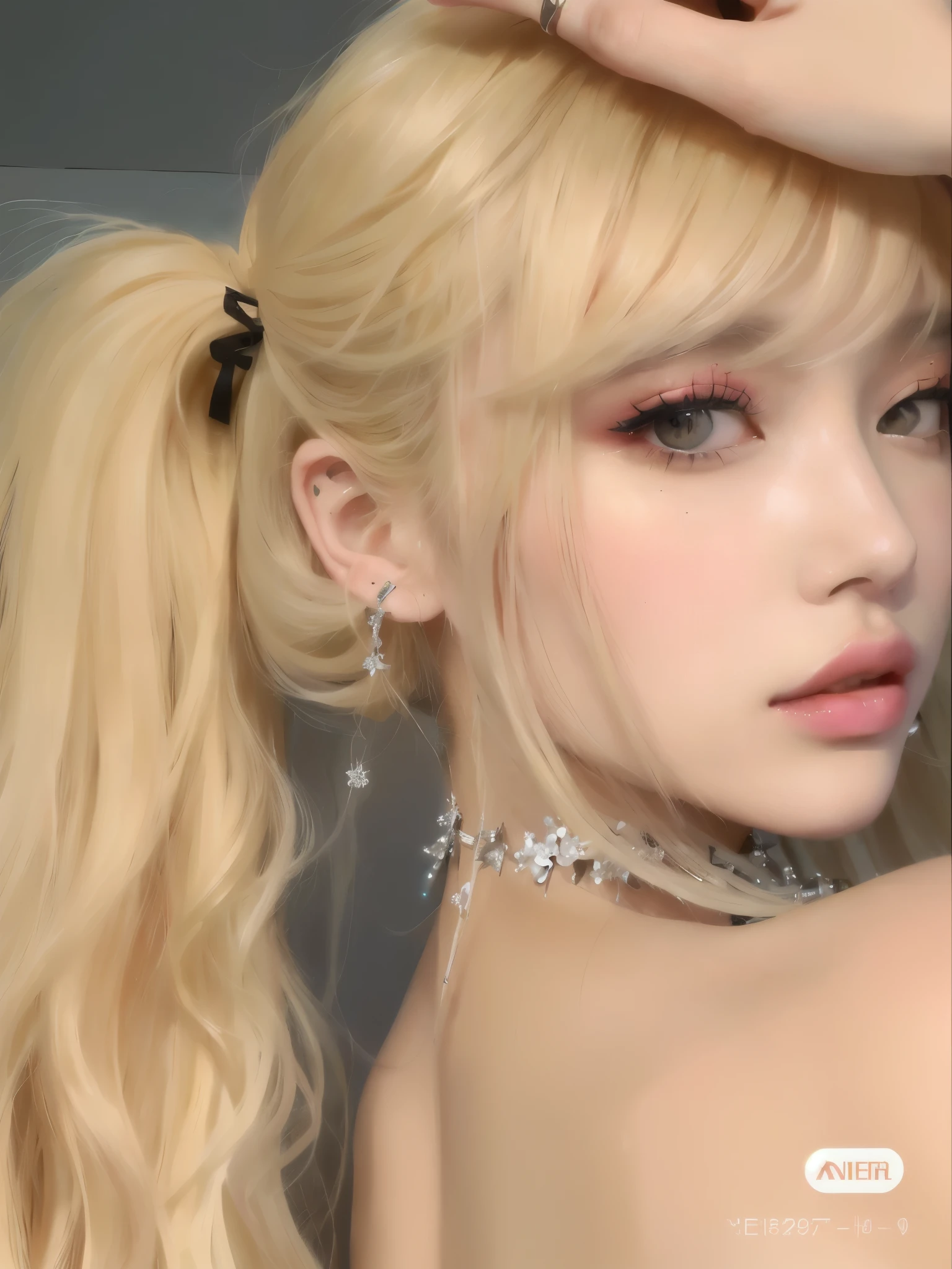 Blonde woman with long hair holding a white cell phone., retrato de kim petras, maquillaje popular de corea del sur, Retrato de Jossi de Blackpink, Parque Roseanne de Blackpink, ulzzang, maquillaje coreano popular, cruel korean gothic girl, ava max, con el pelo largo y blanco, inspirado en Yanjun Cheng, bella delfina, kim taejin