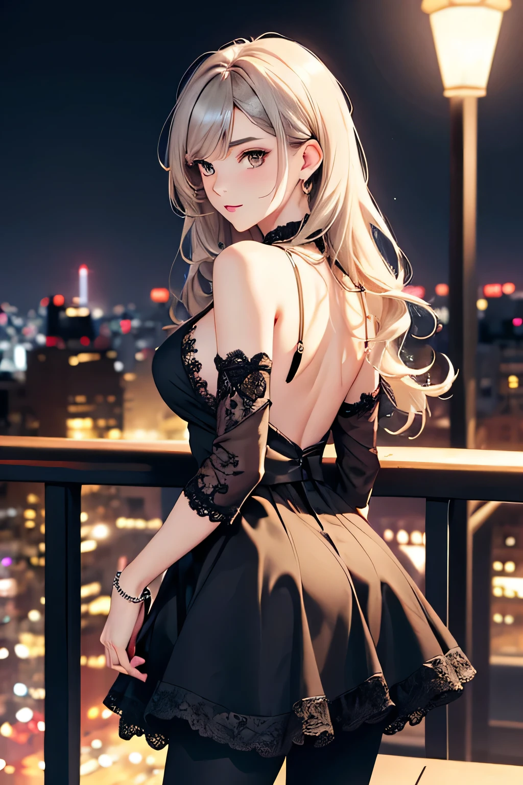 highest quality、High resolution、Detailed Background、(Beautiful face in every detail:1.4)、Anatomically correct、(Draw the usual number of fingers:1.2)、(Detailed facial expressions)、(Detailed eyes:1.2)、(Detailed eyes:1.2)、Beautiful, smooth skin、Beautiful women in their 20s、(Highly detailed face:1.4)、cute hair color、Bobcut、Braided long hair、Wavy Hairstyle、well-groomed eyebrows、cute eye makeup、Cute Lip Makeup、Perfect body line、(Minimally revealing clothing:1.2)、Night view spot、Cowboy Shot、
(Beautiful woman having fun on a night view date:1.5)、
New York's Empire State Building becomes a colorful illuminated skyline at night、
The view from the observation deck is particularly spectacular and it is a popular spot for enjoying the New York night view.、
Choose a dress with floral or lace designs、It is a good idea to choose a dress in pastel or soft colors.、Wear heeled sandals or pumps to add a feminine touch.、
For an elegant look, we recommend pairing a silk or satin top with a flared or tight skirt.、
For tops, choose ones with open shoulders and backs or lace details to give an elegant impression.、Pair it with heeled pumps or strappy sandals for a more glamorous look.、
We also recommend choosing an all-black monotone outfit to create a chic and sophisticated look.、Pair a black top or dress with black skinny pants or a skirt、Using gold or silver accessories and bags will give you a more luxurious look.、cute
