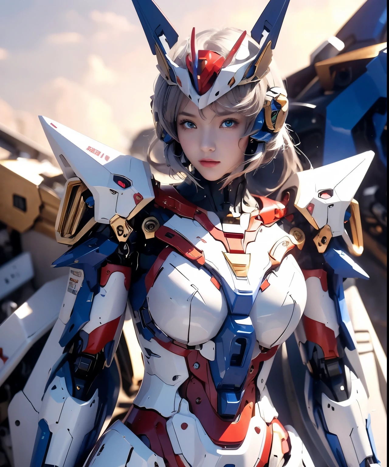 Textured skin, Super Detail, Attention to detail, high quality, 最high quality, High resolution, 1080p, hard disk, beautiful,(Gundam Girl),beautifulサイボーグ女性,Mecha Cyborg Girl,Battle Mode,Girl with a mechanical body,She wears a futuristic Gundam mecha