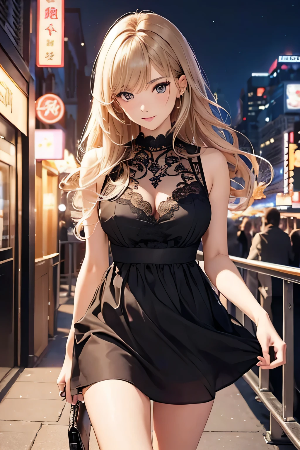 highest quality、High resolution、Detailed Background、(Beautiful face in every detail:1.4)、Anatomically correct、(Draw the usual number of fingers:1.2)、(Detailed facial expressions)、(Detailed eyes:1.2)、(Detailed eyes:1.2)、Beautiful, smooth skin、Beautiful women in their 20s、(Highly detailed face:1.4)、cute hair color、Bobcut、Braided long hair、Wavy Hairstyle、well-groomed eyebrows、cute eye makeup、Cute Lip Makeup、Perfect body line、(Minimally revealing clothing:1.2)、Night view spot、Cowboy Shot、
(Beautiful woman having fun on a night view date:1.5)、
New York's Empire State Building becomes a colorful illuminated skyline at night、
The view from the observation deck is particularly spectacular and it is a popular spot for enjoying the New York night view.、
Choose a dress with floral or lace designs、It is a good idea to choose a dress in pastel or soft colors.、Wear heeled sandals or pumps to add a feminine touch.、
For an elegant look, we recommend pairing a silk or satin top with a flared or tight skirt.、
For tops, choose ones with open shoulders and backs or lace details to give an elegant impression.、Pair it with heeled pumps or strappy sandals for a more glamorous look.、
We also recommend choosing an all-black monotone outfit to create a chic and sophisticated look.、Pair a black top or dress with black skinny pants or a skirt、Using gold or silver accessories and bags will give you a more luxurious look.、cute