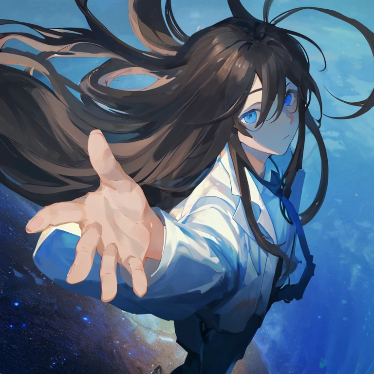 Brown-haired boy,blue eyes,Big Perspective,Experimental clothes