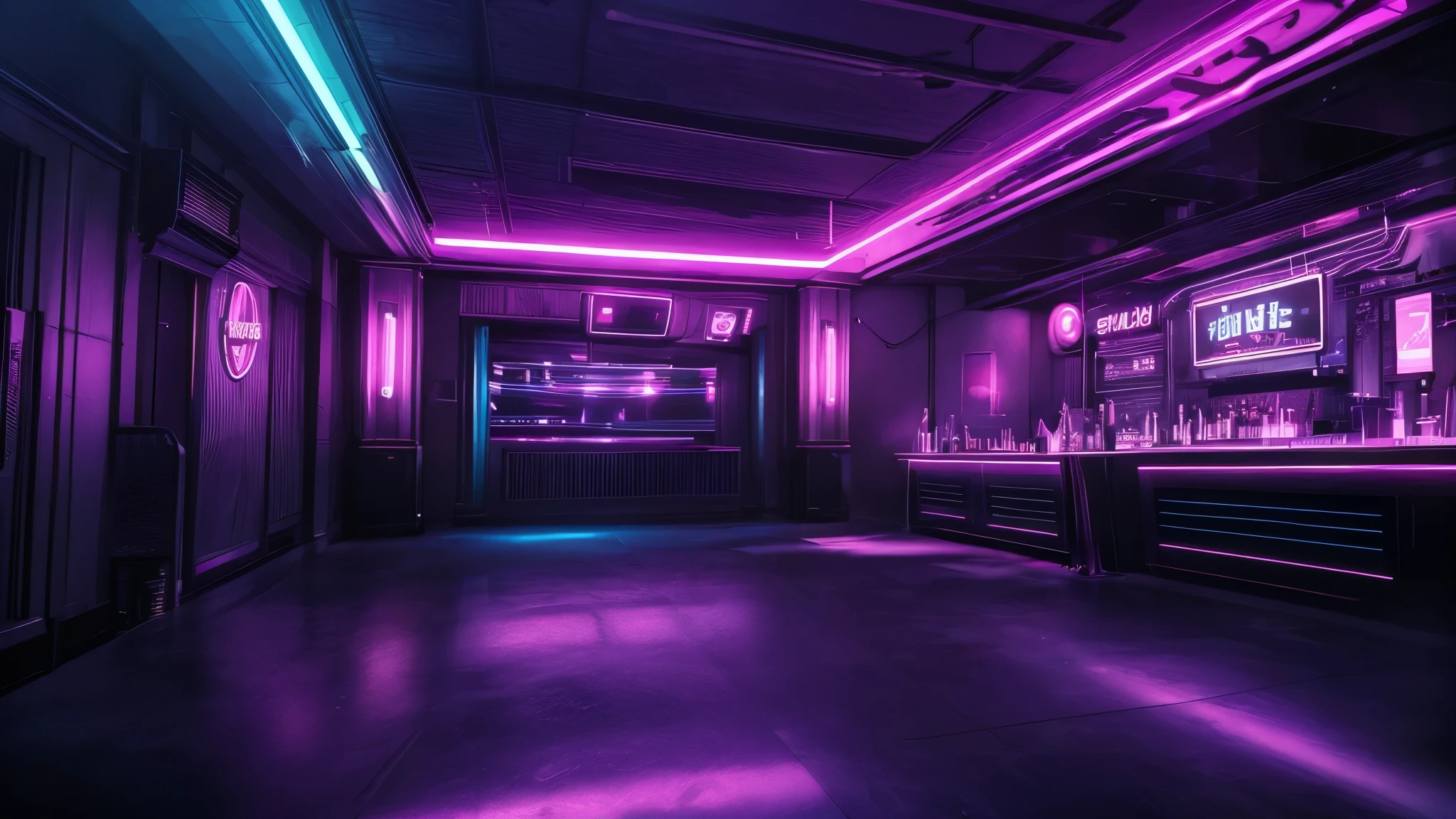 anime, high res, 4k, 8k, visual novel background, CG background, empty nightclub, bar, dance floor, neon., detailed background, photorealistic, pixiv, sharp-focus, super detail,