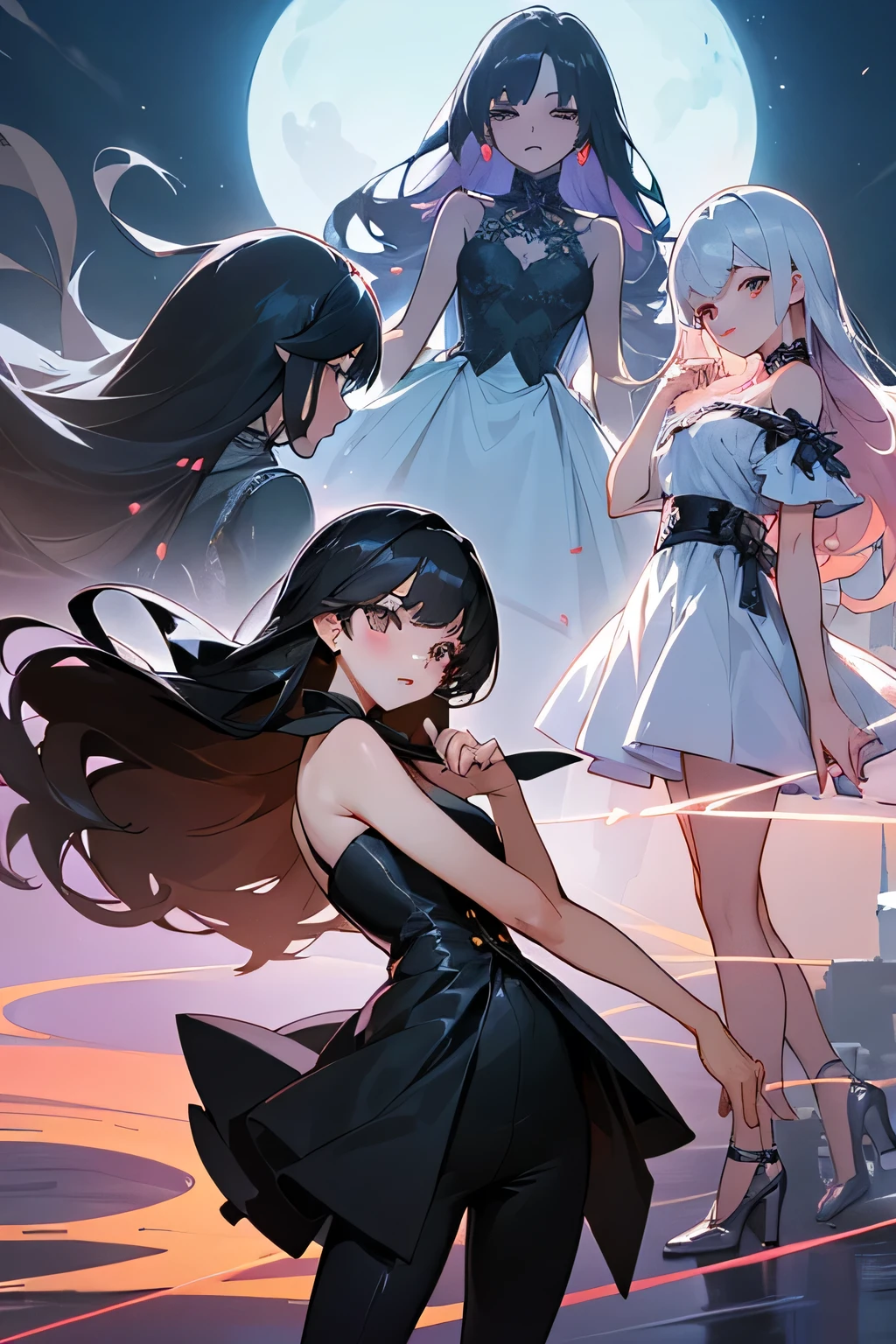 highest quality、High resolution、Detailed Background、(Beautiful face in every detail:1.4)、Anatomically correct、(Draw the usual number of fingers:1.2)、(Detailed facial expressions)、(Detailed eyes:1.2)、(Detailed eyes:1.2)、Beautiful, smooth skin、Beautiful women in their 20s、(Highly detailed face:1.4)、cute hair color、Bobcut、Braided long hair、Wavy Hairstyle、well-groomed eyebrows、cute eye makeup、Cute Lip Makeup、Perfect body line、(Minimally revealing clothing:1.2)、Night view spot、Cowboy Shot、
(Three beautiful women having a good time on a night view date:1.5)、Looking at me with a happy expression、
Victoria Peak is the highest point on Hong Kong Island and is the best spot for a panoramic night view of Hong Kong.、From the observation deck you can see Victoria Harbour and Hong Kong's skyscrapers.、
Choose a dress with floral or lace designs、It is a good idea to choose a dress in pastel or soft colors.、Wear heeled sandals or pumps to add a feminine touch.、
For an elegant look, we recommend pairing a silk or satin top with a flared or tight skirt.、
For tops, choose ones with open shoulders and backs or lace details to give an elegant impression.、Pair it with heeled pumps or strappy sandals for a more glamorous look.、
We also recommend choosing an all-black monotone outfit to create a chic and sophisticated look.、Pair a black top or dress with black skinny pants or a skirt、Using gold or silver accessories and bags will give you a more luxurious look.、cute