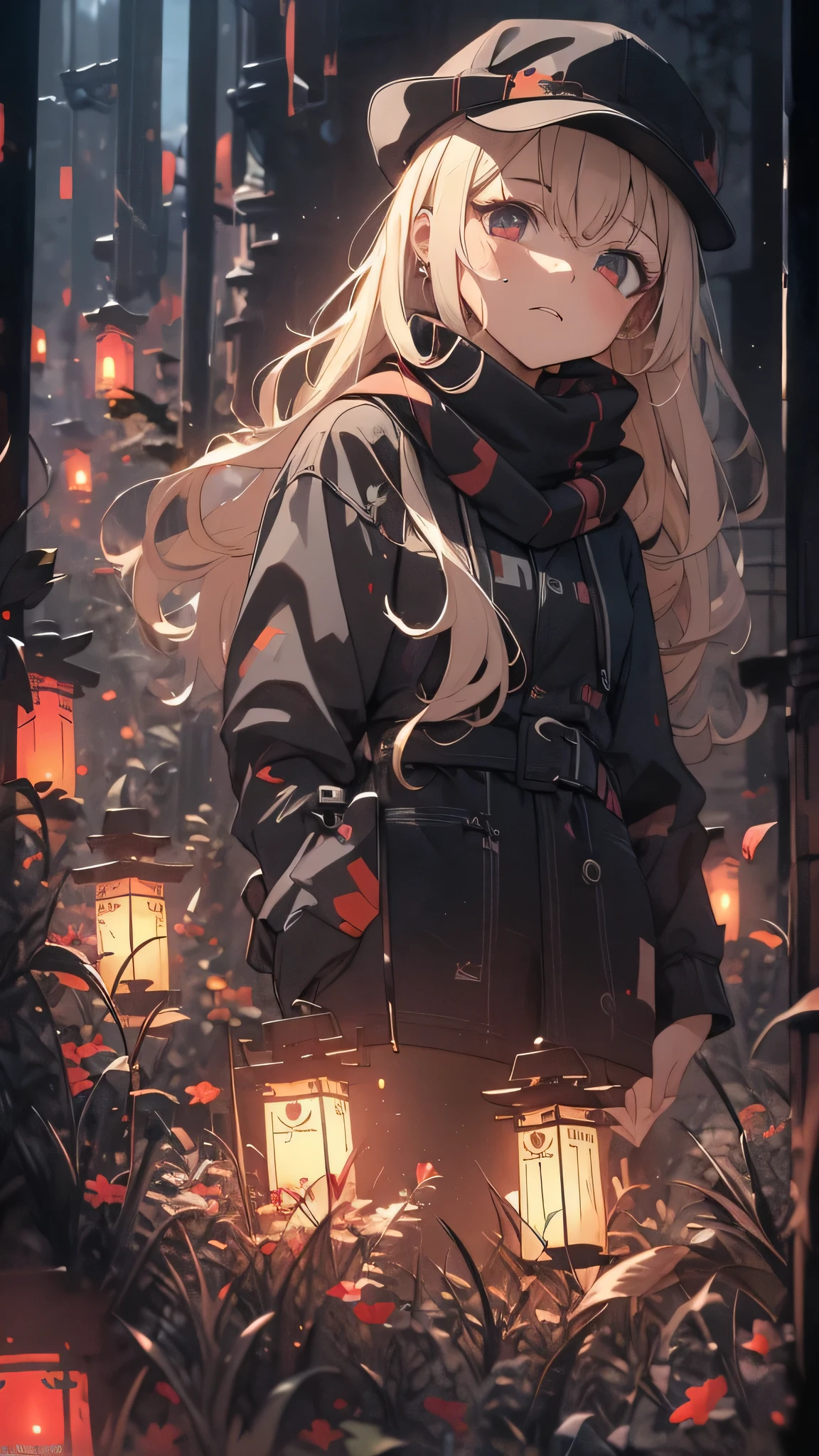 最high quality、Best image quality、masterpiece、girl((18-year-old、 By becoming、Best Bust、Medium Bust,Wide open breast tea、Red glowing eyes,Blonde、Disheveled Hair、Twin tails、thin,The highest valley、Open chest、Luminous Wristbands、hat、hair ornaments、luminous necklace、Black sleeveless hoodie(1:2)、Blue short skirt、Disheveled clothing、Show the whole body,Low - Angle、Hacker-like、sweating、lure、Black cute mask、Leaning against a wall、Black scarf、Holding a Japanese sword、Sad face、Chain Accessories、handcuffs)),high quality、Beautiful art、background((Black Room、Black Wall、Black furniture、Big black TV、Black PC、red paint))、Flight、Flying debris、Written boundary depth、movie、Visual Arts、Perfect art、8K,Genuine,
