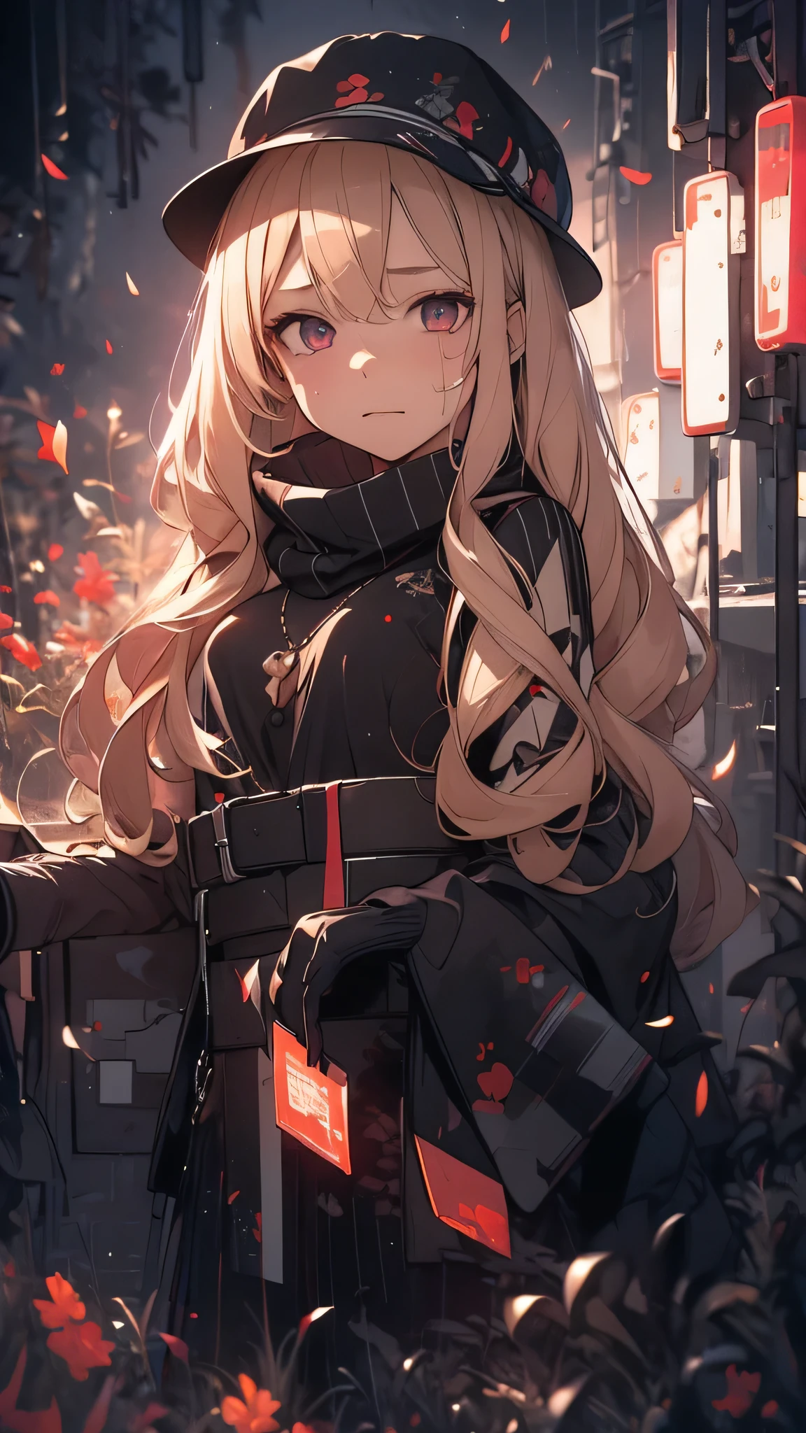 最high quality、Best image quality、masterpiece、girl((18-year-old、 By becoming、Best Bust、Medium Bust,Wide open breast tea、Red glowing eyes,Blonde、Disheveled Hair、Twin tails、thin,The highest valley、Open chest、Luminous Wristbands、hat、hair ornaments、luminous necklace、Black sleeveless hoodie(1:2)、Blue short skirt、Disheveled clothing、Show the whole body,Low - Angle、Hacker-like、sweating、lure、Black cute mask、Leaning against a wall、Black scarf、Holding a Japanese sword、Sad face、Chain Accessories、handcuffs)),high quality、Beautiful art、background((Black Room、Black Wall、Black furniture、Big black TV、Black PC、red paint))、Flight、Flying debris、Written boundary depth、movie、Visual Arts、Perfect art、8K,Genuine,