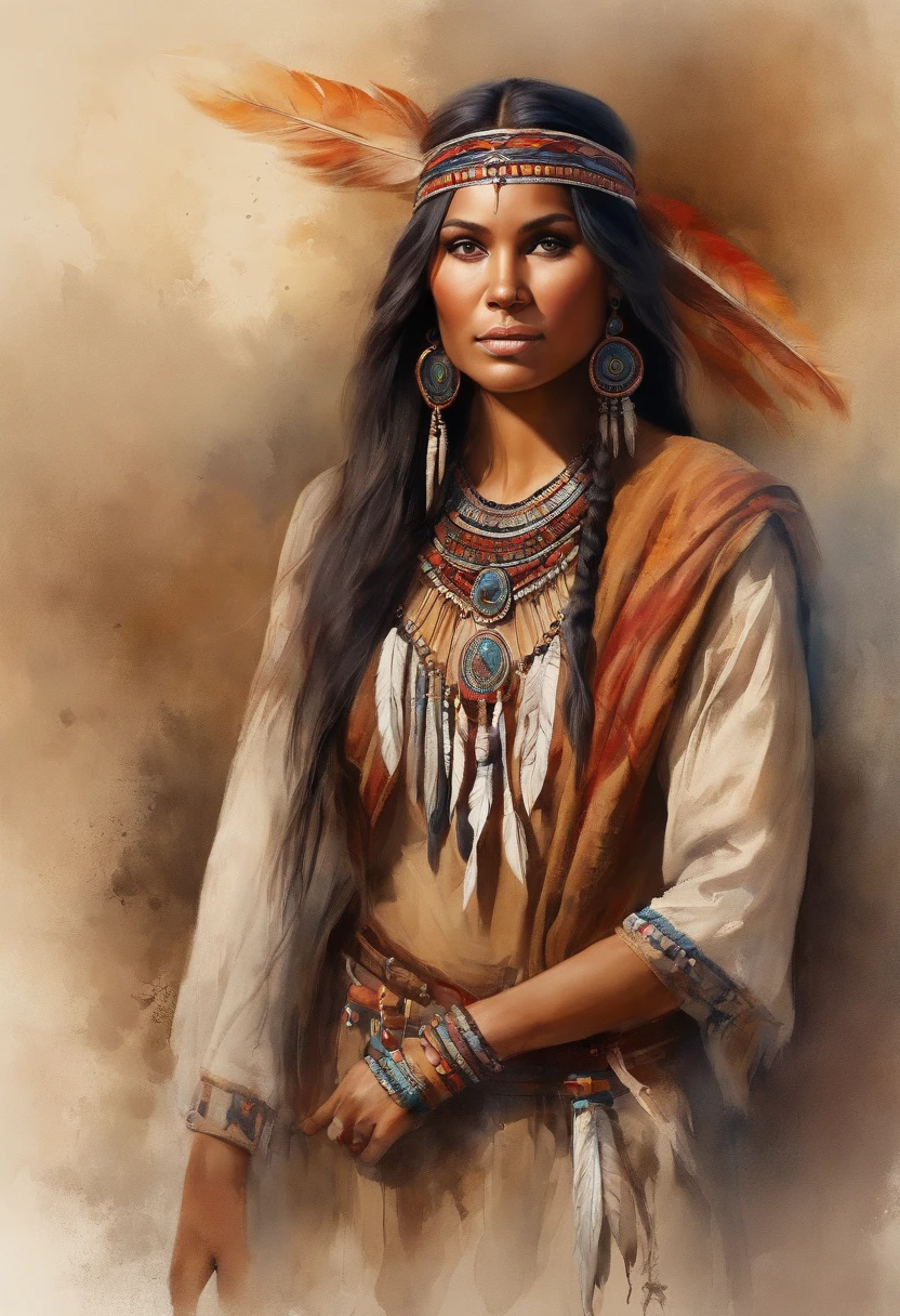 Ultra detailed artistic photography, Native American Beautiful Apache Woman, Tee Pee, Clair de lune, Foyer, Plume, sexy, dream-like, rougeoyant, backlit, ombre, huile sur toile, lisse, ultra high def, 8k, Mise au point ultra nette,  intricate artwork masterpiece, Tenue fluide, highly detailed, Dynamique, production cinematic character render, ultra high quality model