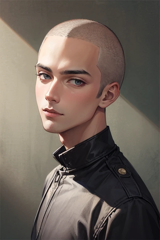 Closed up guy with bald hair 