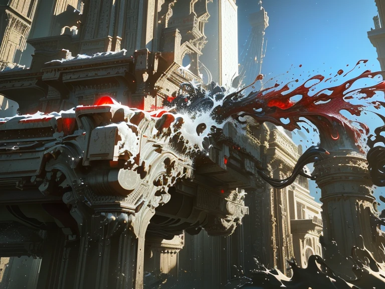There is a very large red object in the middle of a dark background, 3 d Fluid simulation render, chaotic swirling ferrofluids, rendered in houdini, houdini Fluid simulation, Epic 3D Abstract Model, Fluid simulation in houdini, Fluid simulation, rendered in maya and houdini, rendered, black Fluid simulation, intricate artwork. Octane render