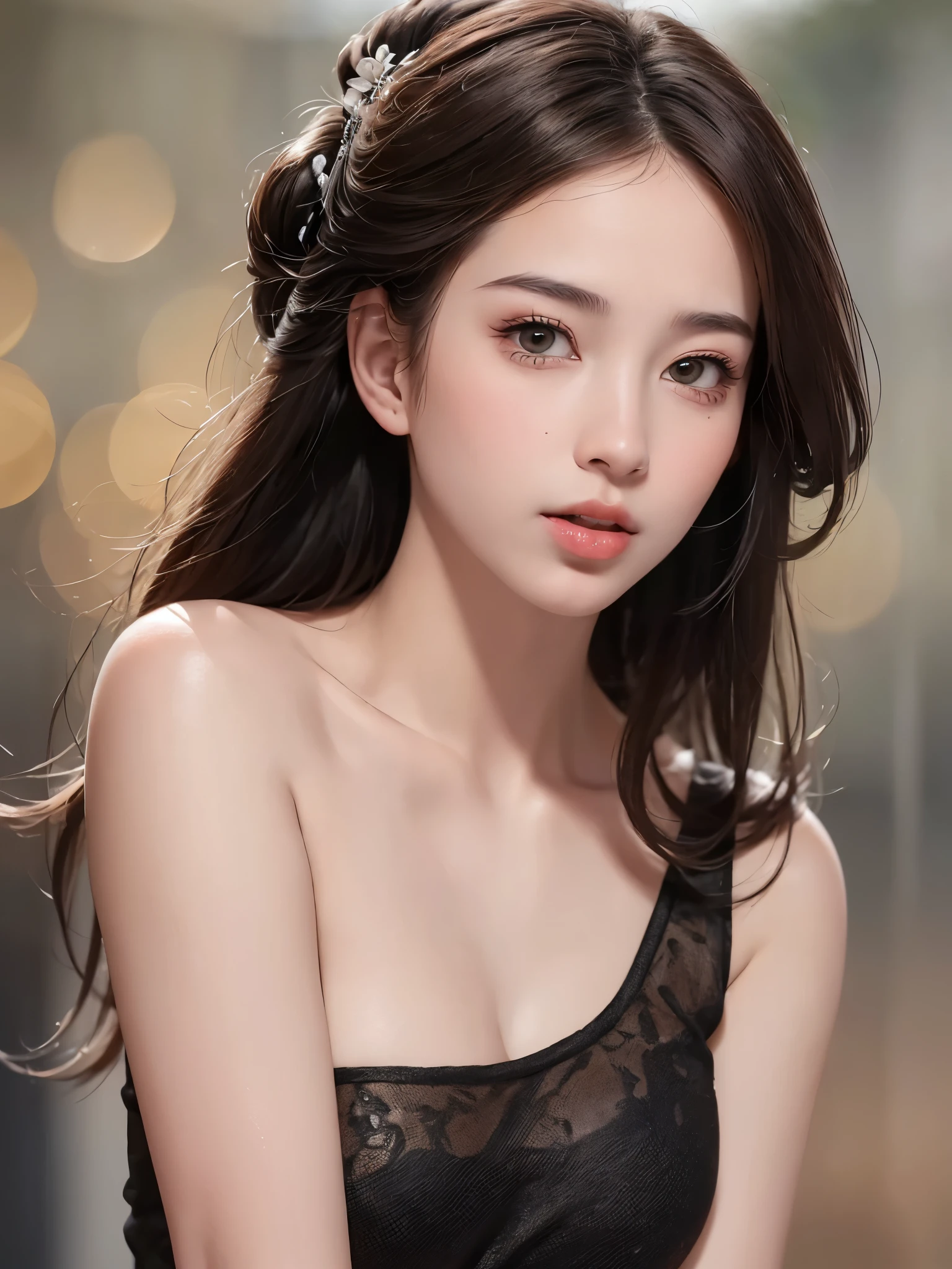 Canon 5DMk2 135mm, (highest quality) (masterpiece)), intricate details, sharp focus, professional, photorealistic, ultra-realistic, photorealism, silhouette lights, fine indications, top quality, CG Unity wallpapers highly detailed 8k, perfect artwork, full body, shiny hair, shiny eyes, glowing skin, 3 perfect realistic female figures, narrow waist, camera gaze, lace, seductive posture, sexy pose, Very delicate and beautiful girl, top quality, beautiful details, beautiful detailed eyes, soft lighting on the face, movie lighting, transparency, white ancient Chinese folk costume, see-through material, buttocks exposed, realistic expression of face, (complex details, makeup, (beautiful delicate face details, Beautiful detailed delicate eyes, perfectly proportioned face, highly detailed skin, detailed skin, best proportions four fingers and thumb, arms under the chest, big big breasts, smooth abdomen, thin and thin, fashion, solo, (thin makeup), highlighted face, detailed face, white skin, brown hair, ponytail, braided hair, big eyes, earrings, slim body, transparent background, Professional lighting, one girl, coiled hair, big, 27 years old,