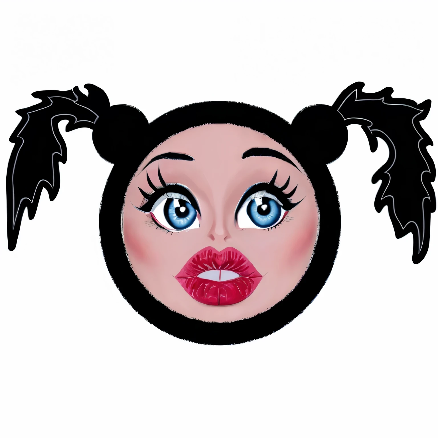 a woman's face with blue eyes and a pink lip, big eyes and lips, detailed face with red lips, eyes and lips, evil princess, big disney eyes, in style of digital illustration, betty boop, inspired by Bálint Kiss, portait of haifa wehbe, gothic girl face, nosferatu princess, pouty lips