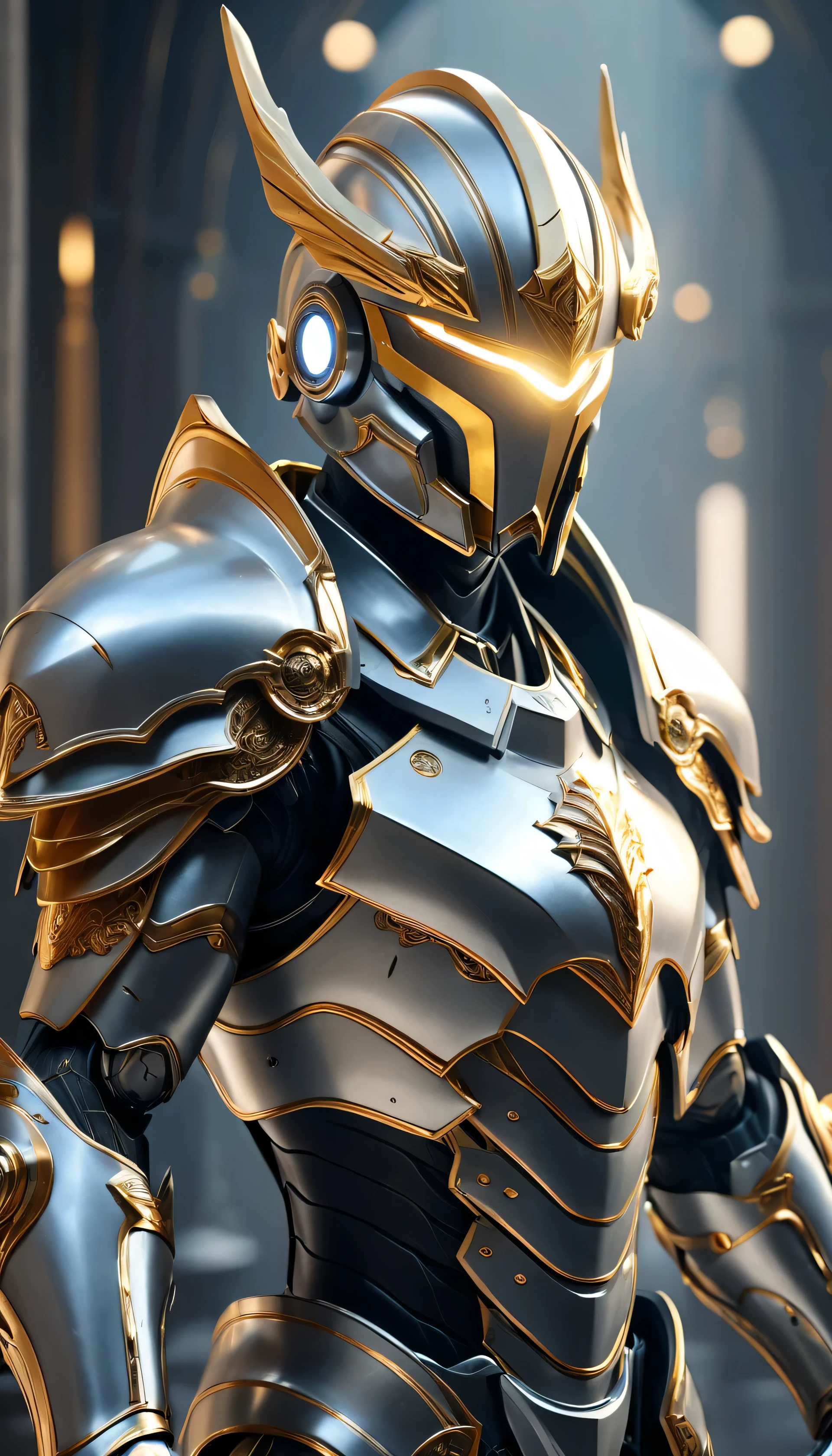 masterpiece， best quality， high quality， （Futurism：1.1）， （Paladin holding the Sword of Light, Light Magic, Holy, Magic Wave, Silver and gold）， Movie Lighting， （Exquisite future）， Pretty and beautiful，Face armor，helmet， Super detailed， great composition， floating， Depth of Field， （Very detailed CG，Unity 8k Wallpaper）， （Beautiful details background）， Beautiful hair details， Dramatic Lighting， Gogita， Mecha，best quality，Ultra-high resolution，Reality