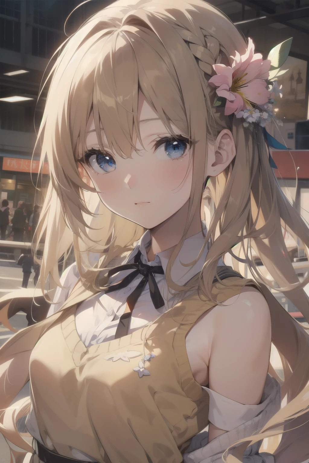 ultra-absurdres-Top quality by artist God, Super detailed, high resolution, Anime cute art style, Best Anime 8K Konachan Wallpapers, pixiv contest winners, pool:2810, Perfect anatomical structure,rest, 1 Girl, (Please draw a girl walking to School alone. )rest,(Solitary,Small females, 13 years old:1.3),Complete limbs, Full fingers,a junior high School student, (Very short hair), shortcut, flat chest, , Small butt, Little blue eyes, Beautiful and delicate eyes, Iris and pupil are well proportioned, expressive eyes, high resolution详细头发, Soft expression, School_, serahuku, scarf, Short sleeve, Pleated Skirt,(Detailed lighting), (Detailed background), On the school commute. rest,Super delicate skin, Best cinematic lighting powered by famous artist, 8k,Beauty illustration,Photoshop_(Moderate),very aesthetic,rest,((artist:Day (ijigenDay) )), artist:Bolzer ,artist:Oyariashto ,artist:Guande ,blonde