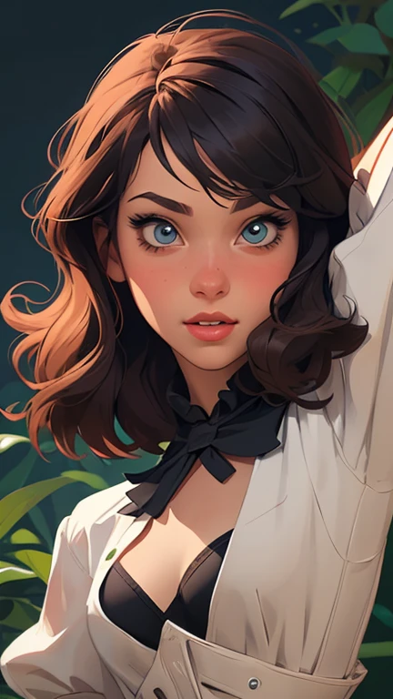 Female character in cartoon style Digital art style illustration Cartoon image of a woman .Ilustra??o estilo desenho animado, estilo de arte dos desenhos animados, Ella Purnel lestilo Cartoon style digital illustration artgerm style cartoon art style, digital illustration style, design de personagens altamente detalhado, arte digital detalhada coragem, Forest fan art, Design de personagens de retrato, beautiful digital illustration, retrato de alta qualidade, Arte em quadrinhos, mulher jovem cabelo com transas lindas . Beautiful lined eyes Medium large bust and wonderful sexy clothes. image expression of sexual desire from the waist to the illustration Ella Purnellstyle Cartoon style digital illustration artgerm style