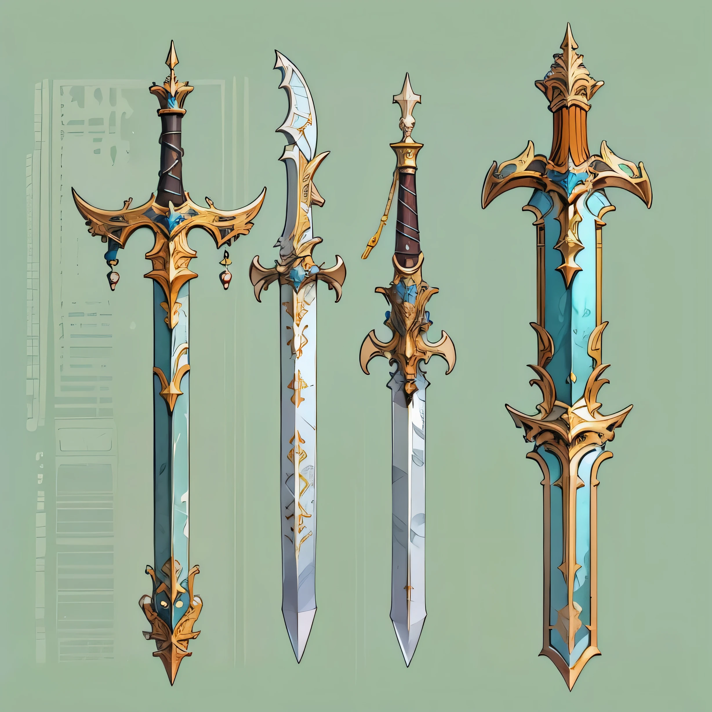 (((best quality))), (((masterpiece))), Weapons to be included in the Weapon Encyclopedia, Two-handed sword, big knife, european weapons, RPG game weapons, white background, Crisp Lines, Colorful colors,