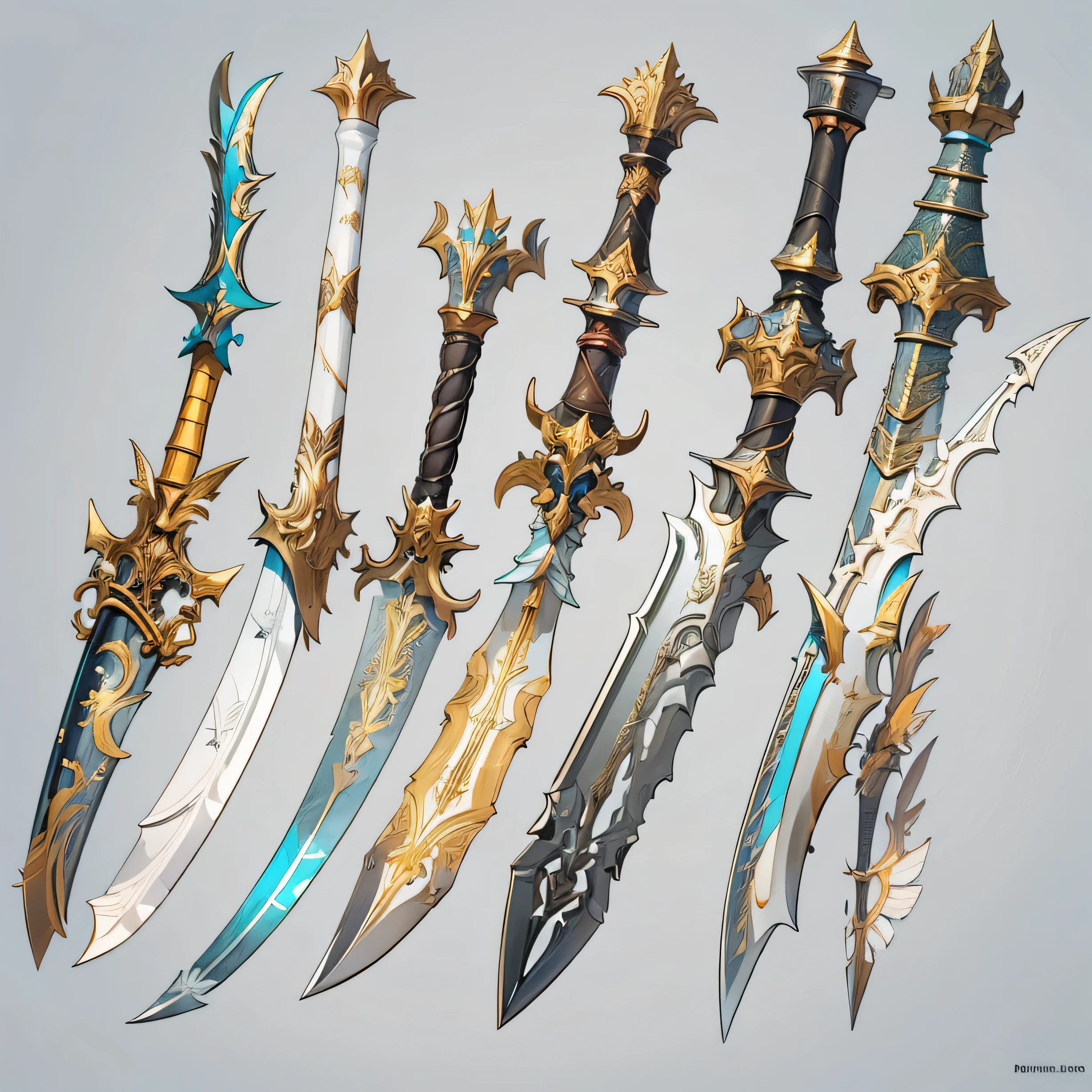 (((best quality))), (((masterpiece))), Weapons to be included in the Weapon Encyclopedia, Two-handed sword, big knife, european weapons, RPG game weapons, white background, Crisp Lines, Colorful colors,