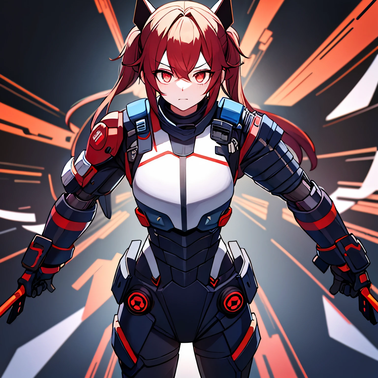 a mechanical suit, similar to a diving suit but without a helmet, which consists of thick, durable material and a small screen on its chest. The suit is black with red stripes running down it on both the arms, legs, and sides. The screen on its chest has the shape of a heart on it that constantly beats in rhythm, while the screen has various options to choose from, such as temperature controls, radio, and pressure, among other things. The suit also grants the wearer resistance to environmental factors.