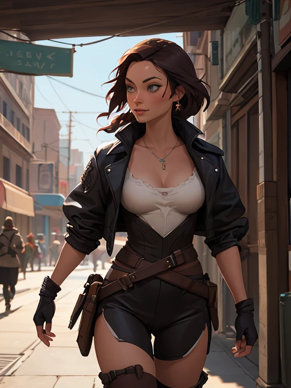 Personagem mulher ninja com marcas de guerras Imagem de desenho animado de uma mulher .Ilustra??o estilo desenho animado, estilo de arte dos desenhos animados, estilo de arte dos desenhos animados, digital illustration style, design de personagens altamente detalhado, arte digital detalhada coragem, Forest fan art, Design de personagens de retrato, beautiful digital illustration, retrato de alta qualidade, Arte em quadrinhos, mulher jovem cabelo com transas lindas . Beautiful lined eyes Medium large bust and wonderful sexy clothes. image expression of sexual desire from waist to head illustration a woman in leather clothing walking down the street, vestindo armadura de assassino de couro, armadura de couro skimpy, roupas de couro de fantasia, Roupa de Fantasia, in a leather espartilho, Yennefer, lara croft medieval, bela assassina feminina, fantasia sombria cyberpunk sedutora, Yennefer of vengerberg, armadura deslumbrante, weared em armadura de couro, espartilho, em armadura de couro