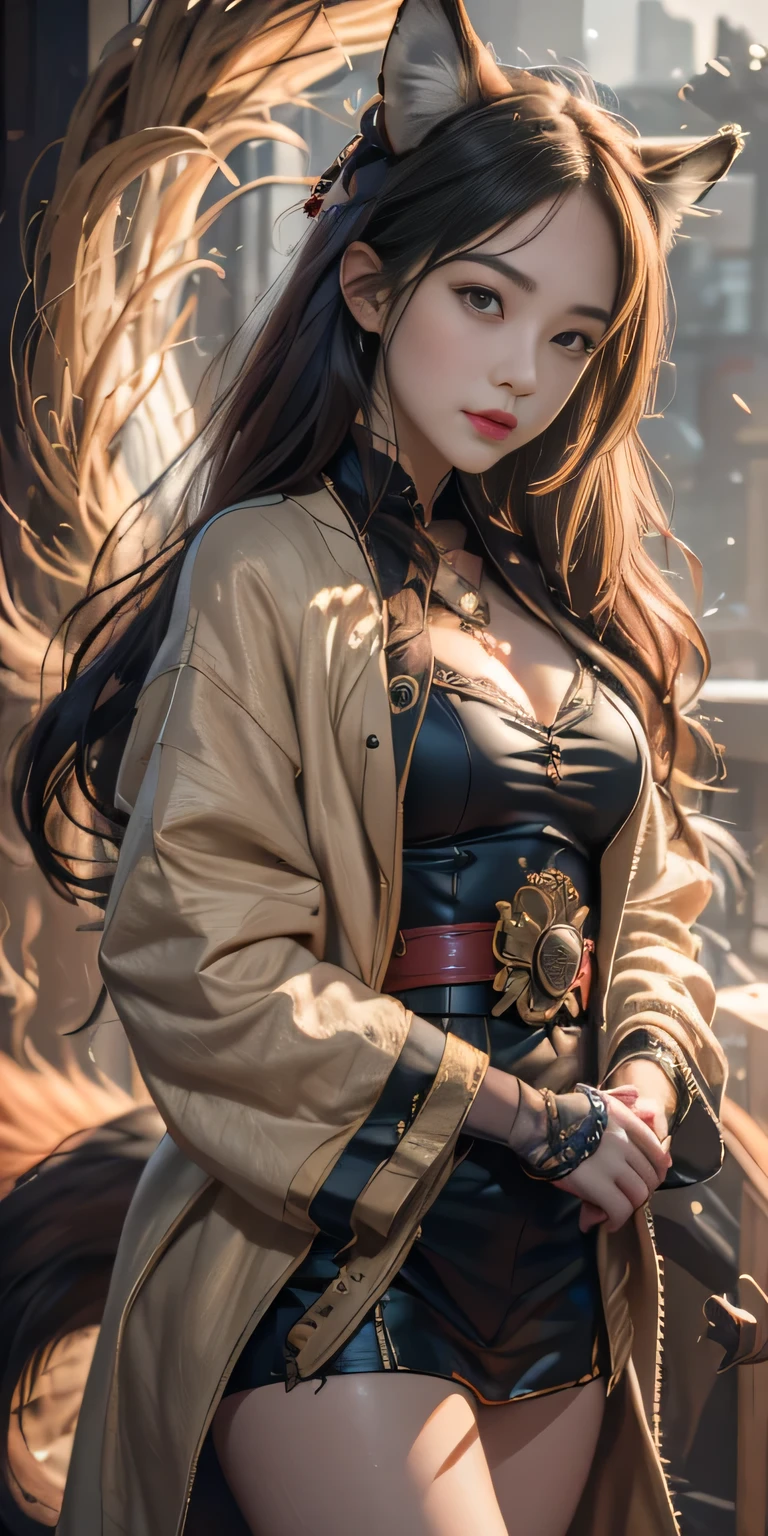 1 Girl,Solitary, official art, Unity 8K wallpaper, Super detailed, fair and aesthetic, fair, masterpiece, best quality, Fox Demon, Fox Mask, Short coat, Foxfire Curse, Fox acquaintance, Transformation,Depth of Field,