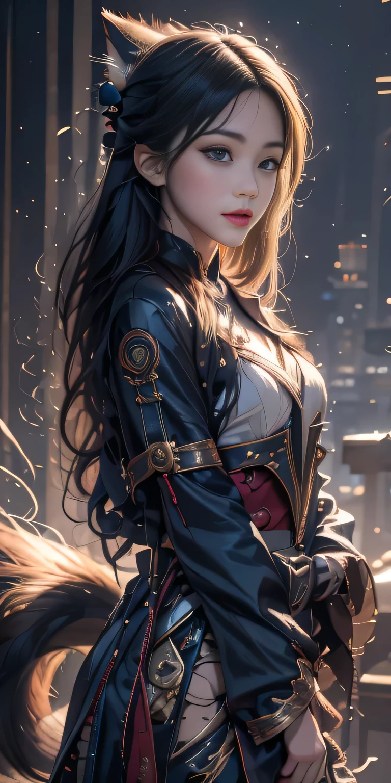 1 Girl,Solitary, official art, Unity 8K wallpaper, Super detailed, fair and aesthetic, fair, masterpiece, best quality, Fox Demon, Fox Mask, Short coat, Foxfire Curse, Fox acquaintance, Transformation,Depth of Field,