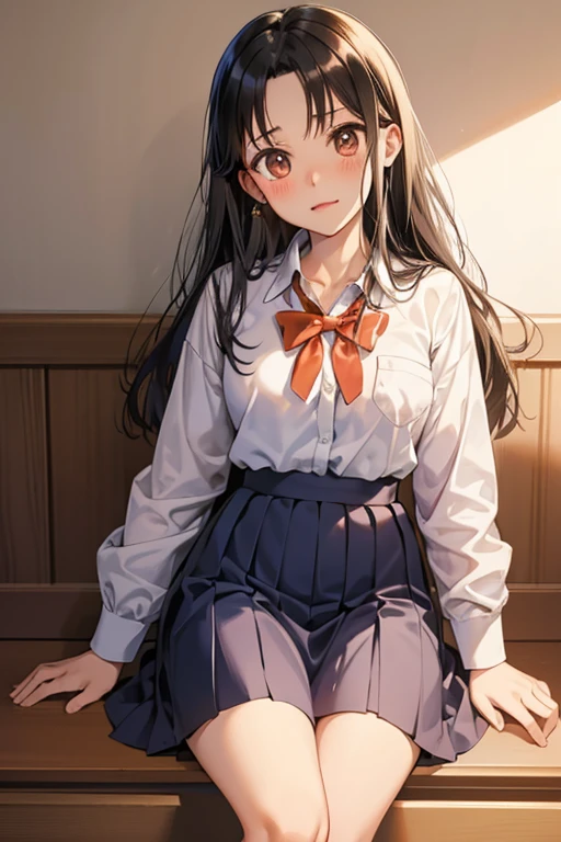 highest quality, masterpiece, High resolution, alone, (nagatoro_hayase_Nagatoro-san、please don't bully me:1.10), One girl, , blush, White shirt, Blue Skirt, Pleated skirt, window, anime_style, 6