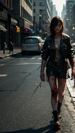 A female zombie is walking