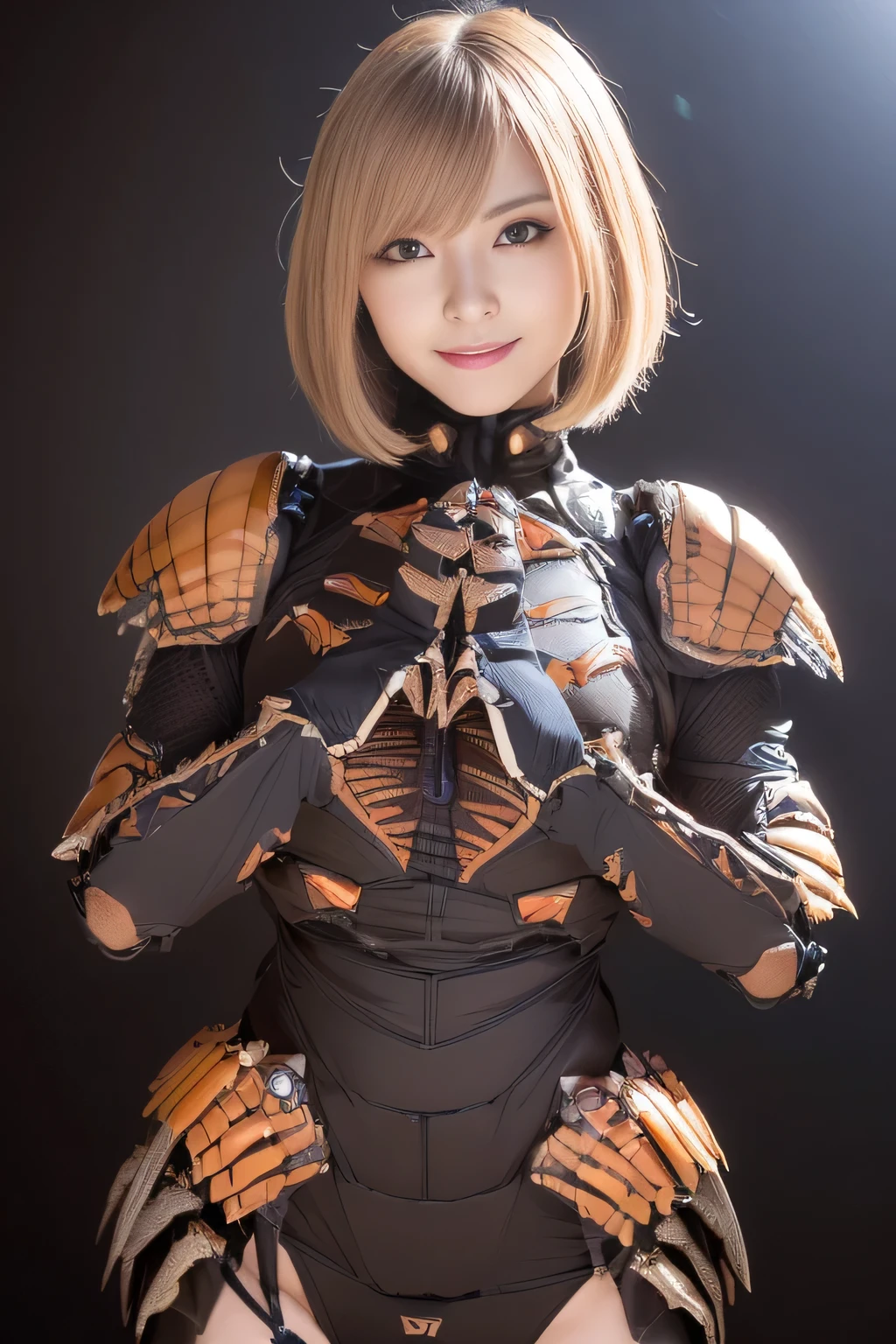 (high resolution,masterpiece,best quality,extremely detailed CG, anime, official art:1.4), realistic, photo, amazing fine details, all intricate, gloss and shiny,awesome many layers, 8k wall paper, 3d, sketch, kawaii, illustration,( solo:1.4), perfect female proportion,villainess, (fusion of dark brown cockroach and lady:1.4), (brown cockroach form lady:1.2), (brown cockroach lady:1.2), (fusion:1.2), (solo:1.4), (evil smile:1.2), muscular, abs, (cockroach brown exoskeleton bio insect suit:1.4), (cockroach brown exoskeleton bio insect armor:1.2), (brown transparency cockroach wing:1.4), (brown cockroach antennae:1.3),