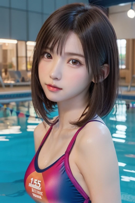 One Girl, (beautiful girl, Delicate girl:1.3), (:1.3),
break, (Gradient color one piece swimsuit, Gradient color competitive swimsuit:1.2),ボディペイント
break, (Pool:1.3),
break, Very beautiful eyes, (Symmetrical eyes:1.3),
break, Small breasts, Brown eyes, Parted bangs, Brown Hair, (Upper teeth, The best smile:0.2),
break, (Eye and facial details:1.0),
break, (masterpiece, highest quality, Very detailed, Detailed face, 8k)