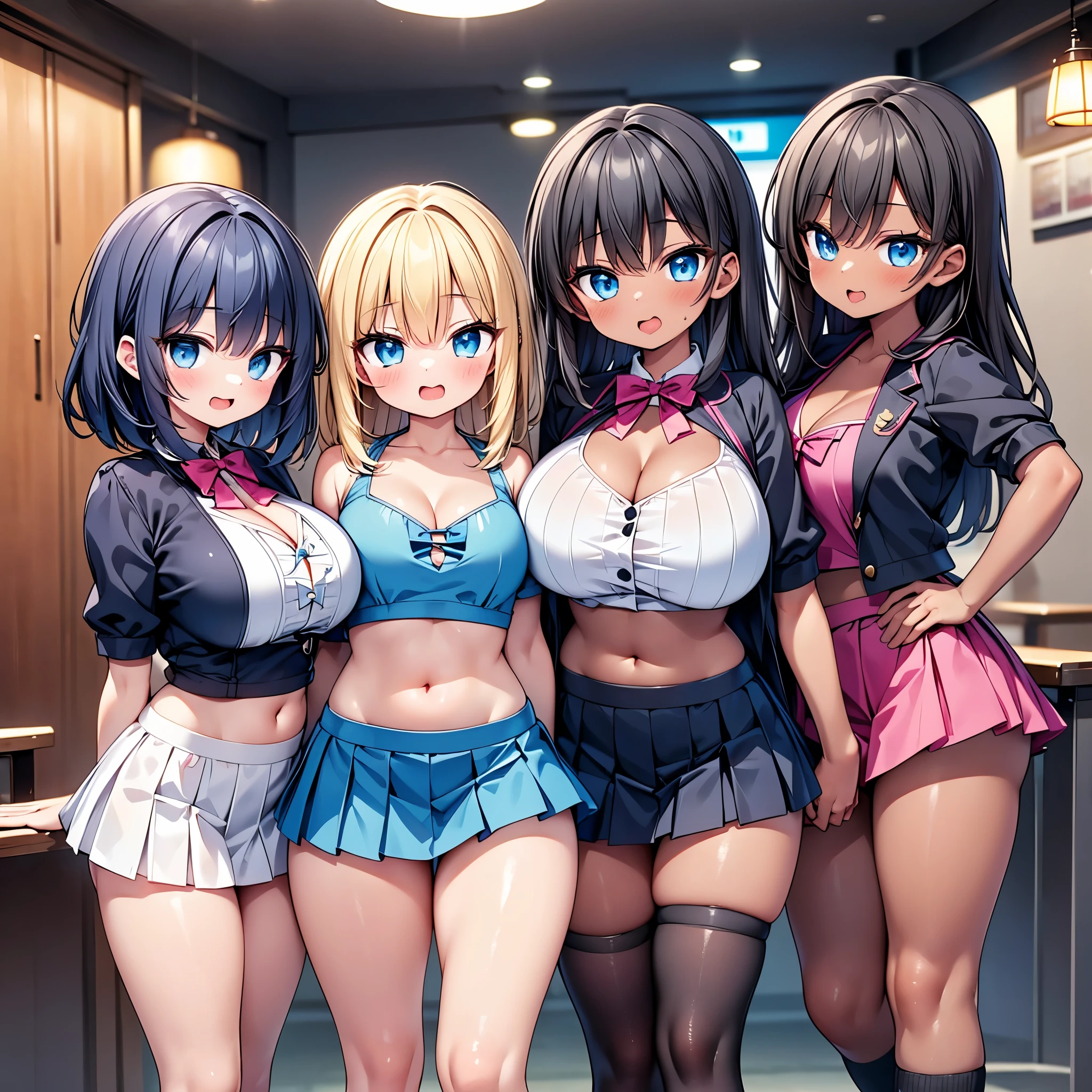 ((highest quality)), ((masterpiece)), (3 girls:1.5), Three cute girls are posing for the camera in a supermarket, (shirtを持ち上げる:1.3), (three people standing in a row), (Close-up shot from the waist up), (open your mouth and smile:1.3), ray tracing, ((topless)), (), nipple, chest, hair band, head band, hair bobble, blouse, shirt, (high resolution face:1.5), (High definition finger 1.5), realistic, 4--old,years ors old, 7 yeaNo panties)), Pussy, No skirts, Asian, Westerners, silver hair, brown hair, blonde, (belly button), jewelry, looking at the viewer, necklace, long hair, short hair, (abs),(written boundary depth), 