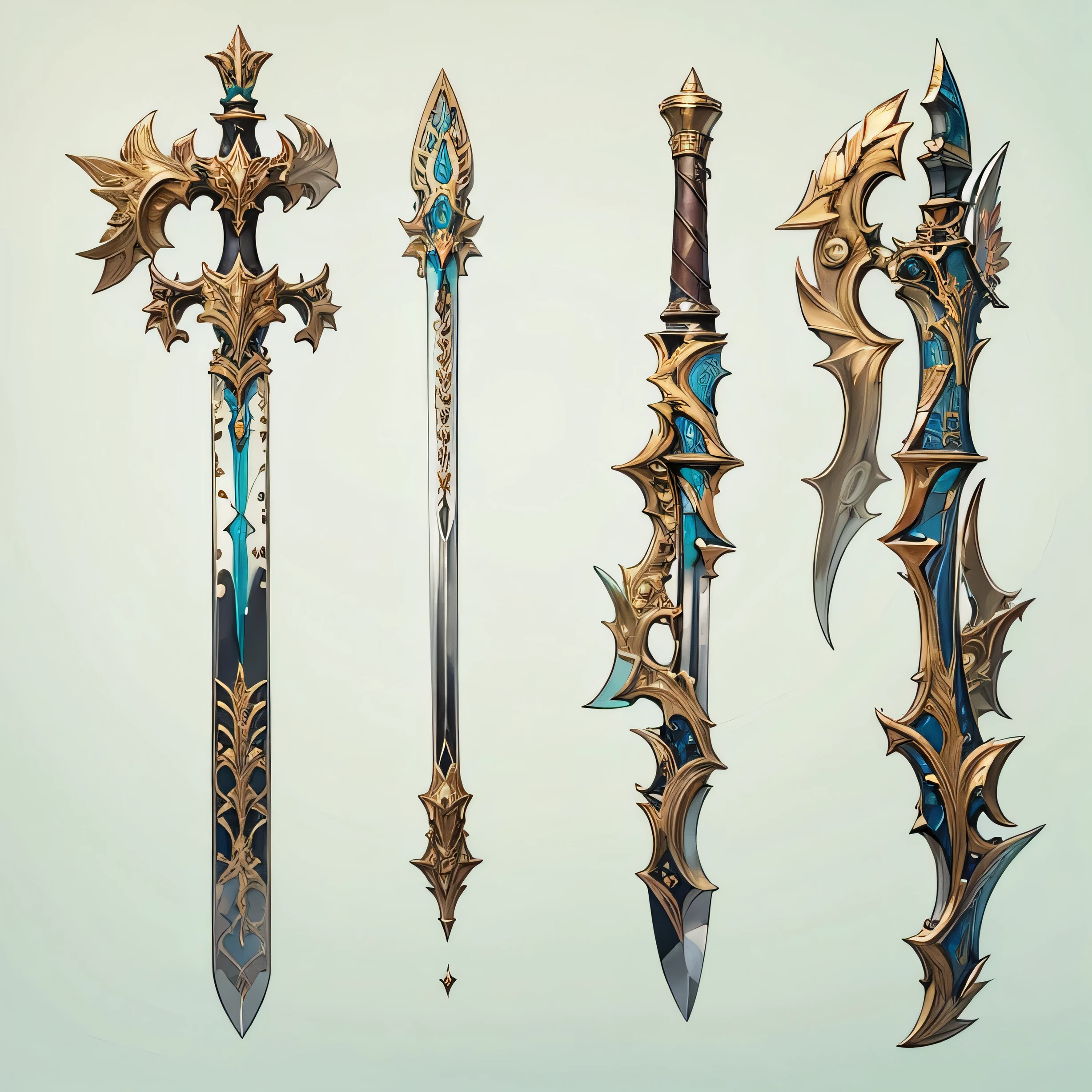 (((best quality))), (((masterpiece))), Weapons to be included in the Weapon Encyclopedia, Two-handed sword, big knife, european weapons, RPG game weapons, white background, Crisp Lines, Colorful colors,