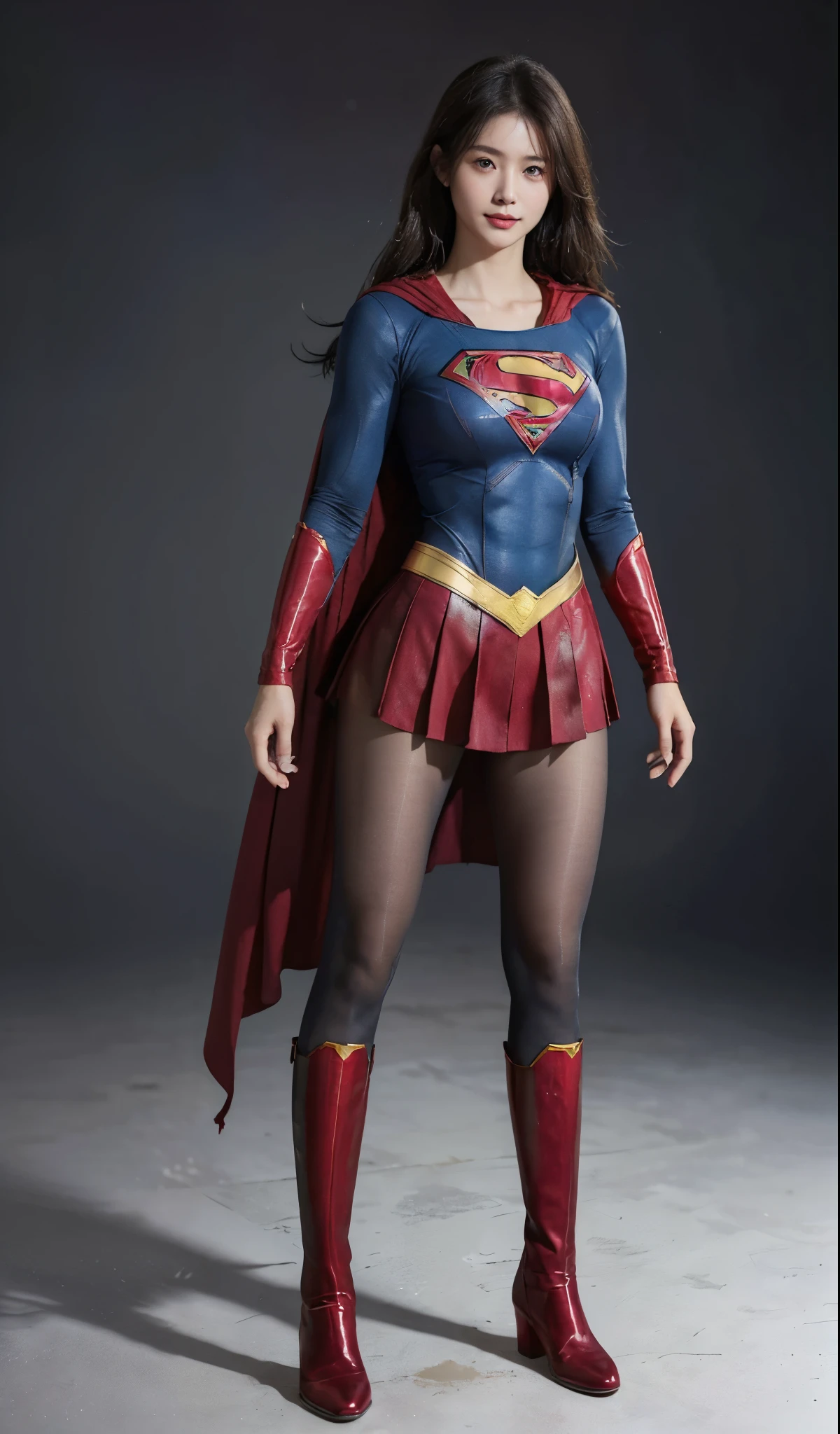 No background、(((Beautiful legs in black tights.)))、(((Legally express the beauty of your smile)))、((((Make the most of your original images)))、(((Supergirl Costume)))、(((Beautiful Hair)))、(((suffering)))、(((Please wear black tights....、Wear red boots)))、((Best image quality、8k))、((highest quality、8k、masterpiece:1.3))、(((Preserve background )))、Sharp focus:1.2、Beautiful woman with perfect figure:1.4、Slim Abs:1.2、Wet body:1.5、Highly detailed face and skin texture、8k