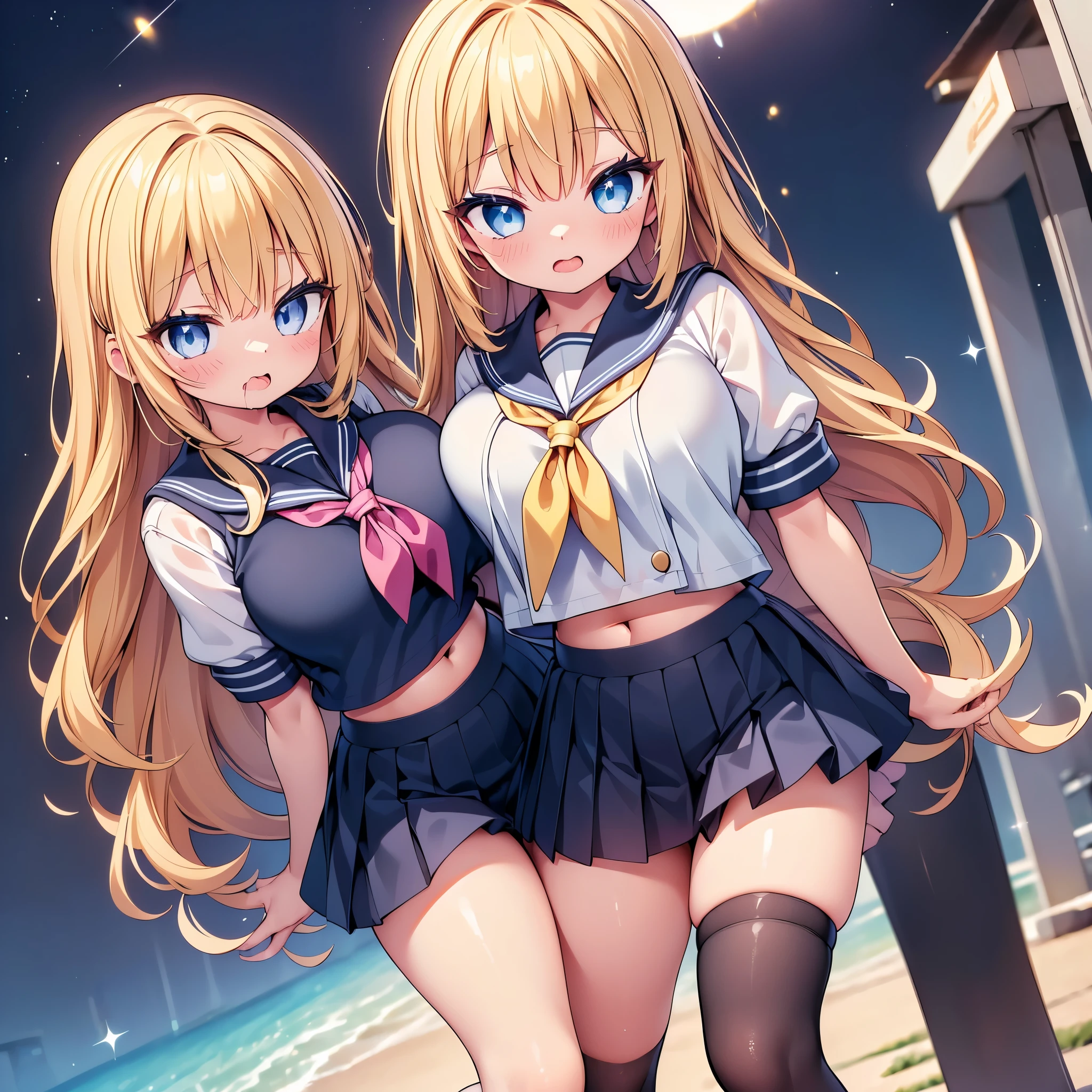 (cute eyes:1.2), (sparkling eyes:1.2), highest quality,wonderful,finely,extremely detailed CG Unity 8K wallpaper, (Stand in line:1.2), (3 girls, sailor uniform, clothed), (short stature:1.4), (huge breasts), (open mouth:1.1), (long tongue:1.1), (mouth drool:1.1), (Black knee socks:1.1),(Thighs:1.3),(Waistline:1.2),(midriff peek:1.2)