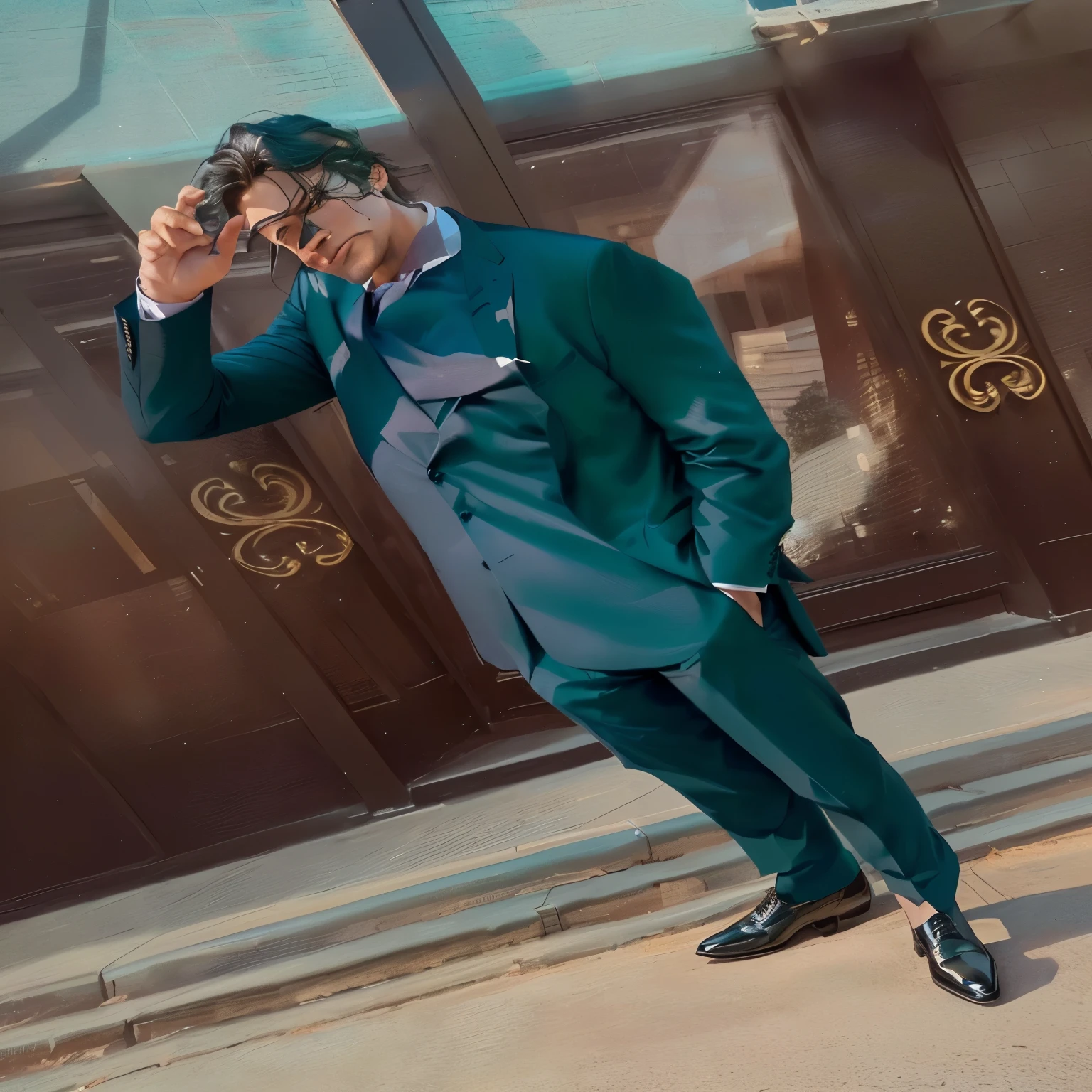 Arrange image of a man in a suit and tie standing in front of a building, professional image, professional profile picture, confident stance, man standing, looking confident, confident looking, confident pose, professional art, Enoch, well lit professional photo, confident expression, professional commercial vibe, gentleman, confident, thumbnail, very professional, business, professional