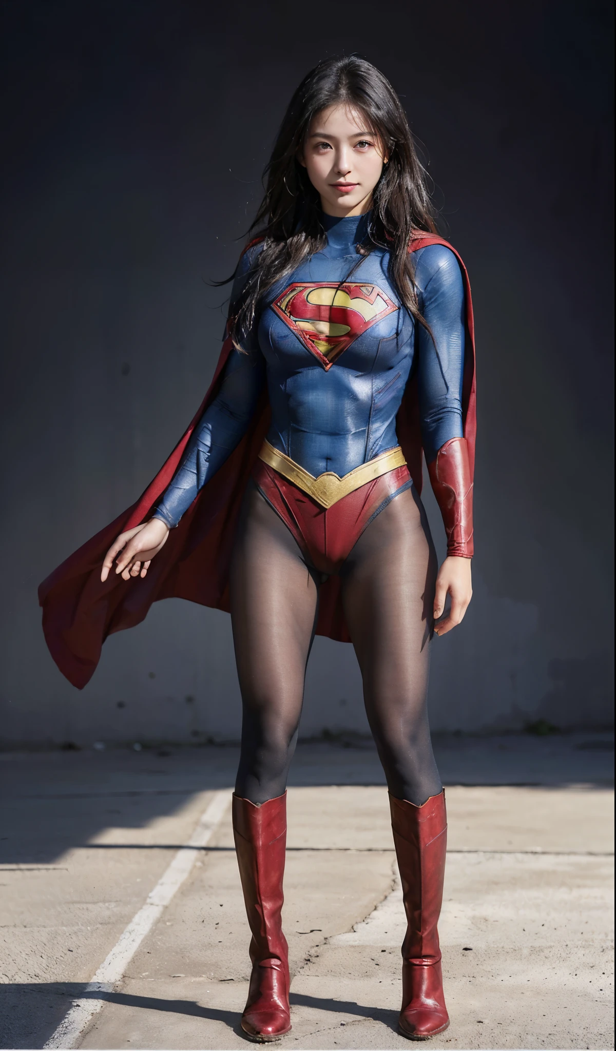 No background、(((Beautiful legs in black tights.)))、(((Legally express the beauty of your smile)))、((((Make the most of your original images)))、(((Supergirl Costume)))、(((Beautiful Hair)))、(((suffering)))、(((Please wear black tights....、Wear red boots)))、((Best image quality、8k))、((highest quality、8k、masterpiece:1.3))、(((Preserve background )))、Sharp focus:1.2、Beautiful woman with perfect figure:1.4、Slim Abs:1.2、Wet body:1.5、Highly detailed face and skin texture、8k