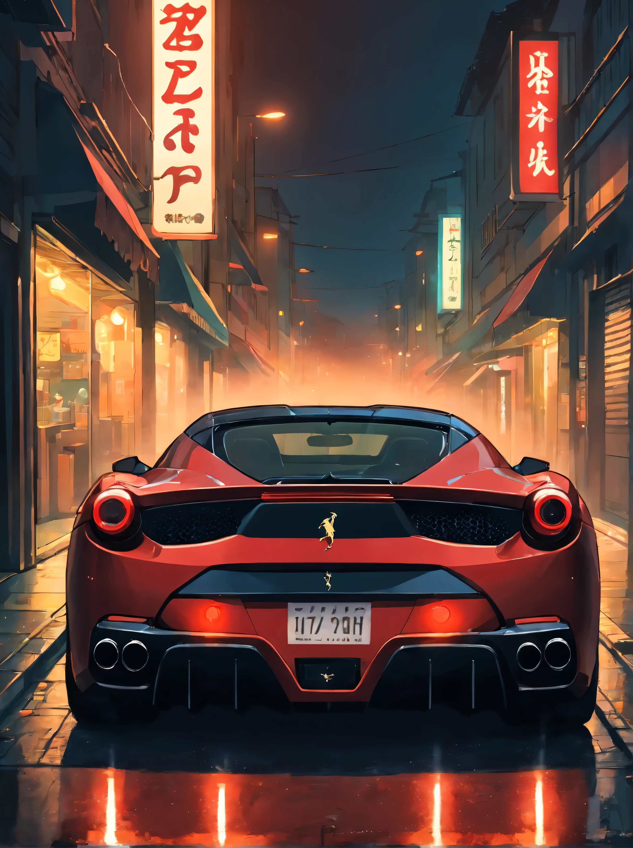 Detailed raw HD photo medium-distance photo of a (ferrari) with a big spoiler, showroom, parked in a parcade (darkly lit, dimly lit, discreet) grunge , menacing urban environment, metal tubes, concreating, decay, micro-details, hyperdetailed, raytracing, realism, crystal clear, photorealism, photorealistic,
(nocturnal, pitch, moody and dark:1.3) (bright headlights: 1.2)