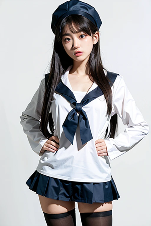 One girl,Sailor suit,White Background,Japanese