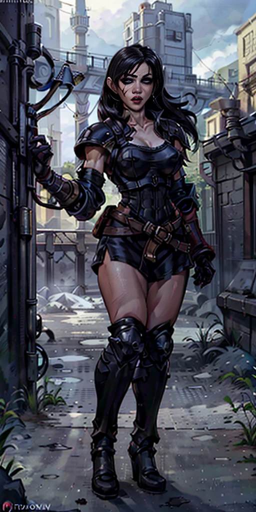 8k, best quality, masterpiece:1.2) (realistic, photo-realistic:1.37) (full body) 1female solo girl, standing, legs apart (wide stance) standing contrapposto, ultra-detailed, cute (Tifa Lockhart) Final Fantasy VII