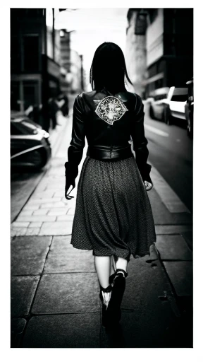 A female zombie is walking、Monochrome