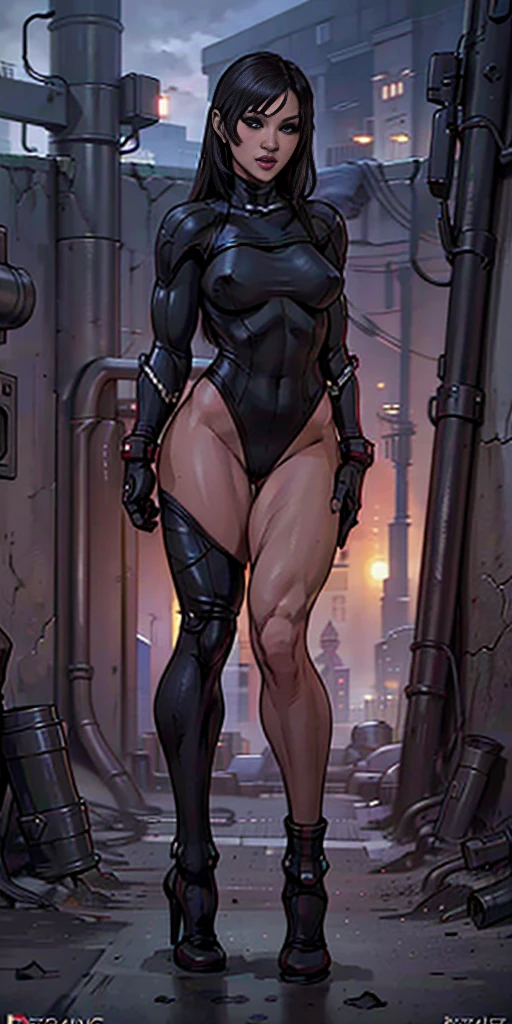 8k, best quality, masterpiece:1.2) (realistic, photo-realistic:1.37) (full body) 1female solo girl, standing, legs apart (wide stance) standing contrapposto, ultra-detailed, cute (Tifa Lockhart) Final Fantasy VII, gantz suit