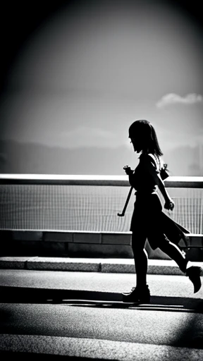 A female zombie is walking、Monochrome