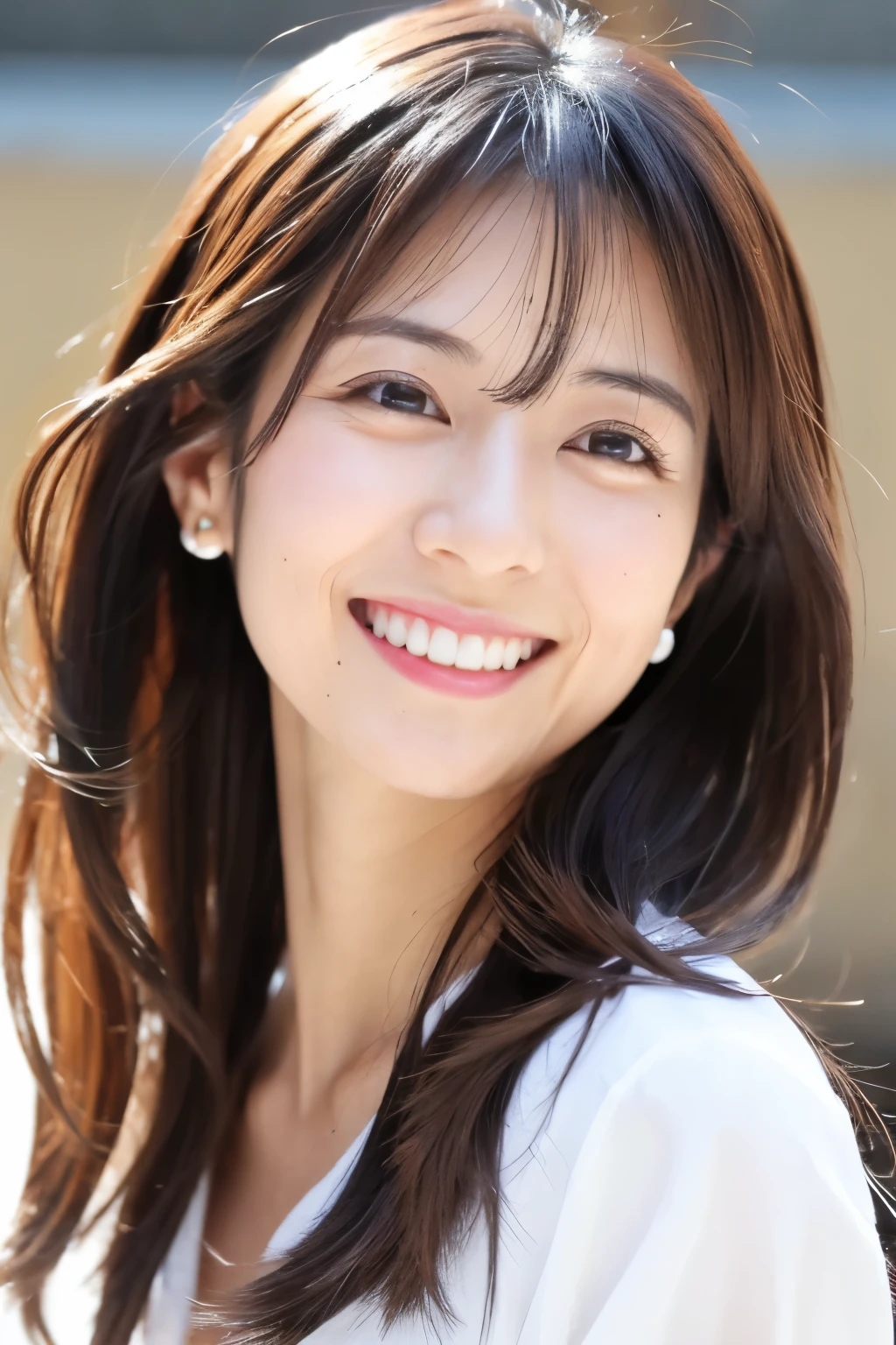 Skinny Japanese woman, 30 years old, happy face, singing detailed face, detailed eyes